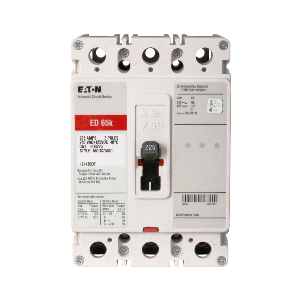 ED3175L - Eaton Cutler-Hammer - Feed-Thru 175 Amp 3 Pole 5 Volt Molded Case Circuit Breaker