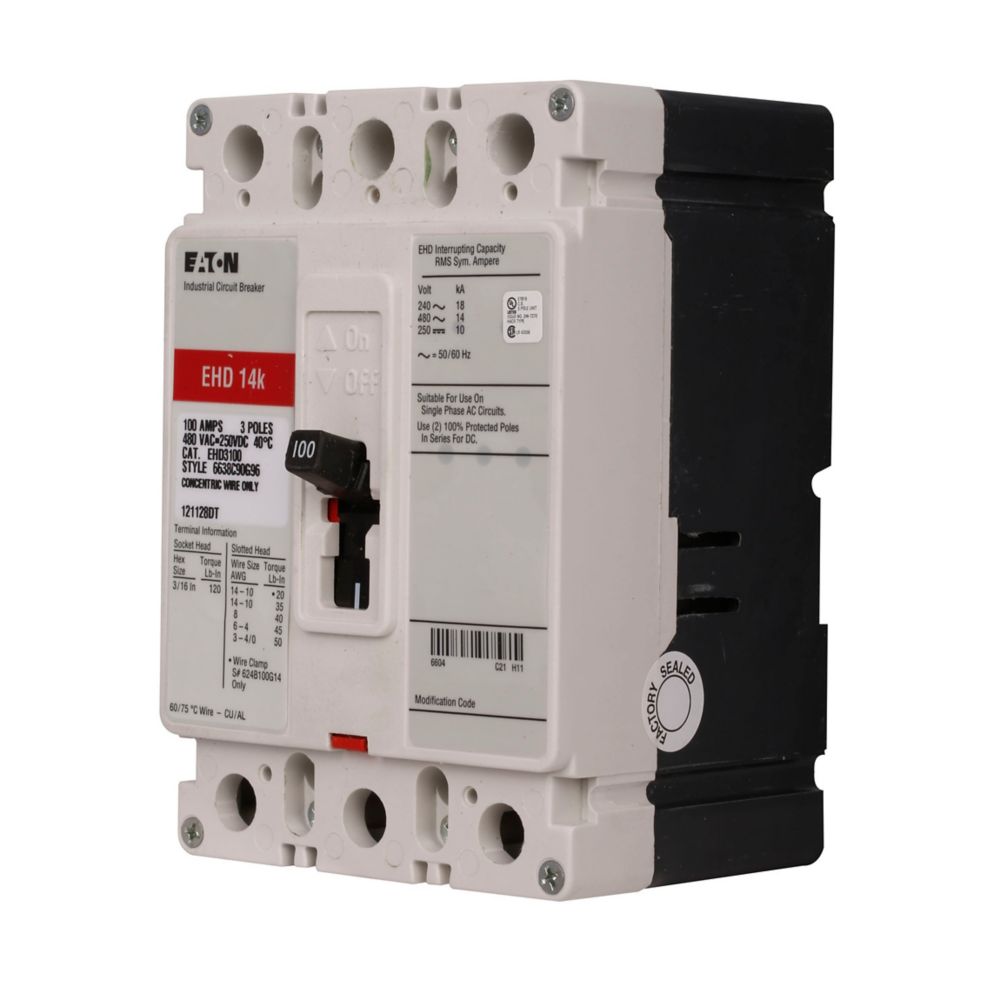 EHD3060L - Eaton Cutler-Hammer - Feed-Thru 60 Amp 3 Pole 480 Volt Eaton - Molded Case Circuit Breakers