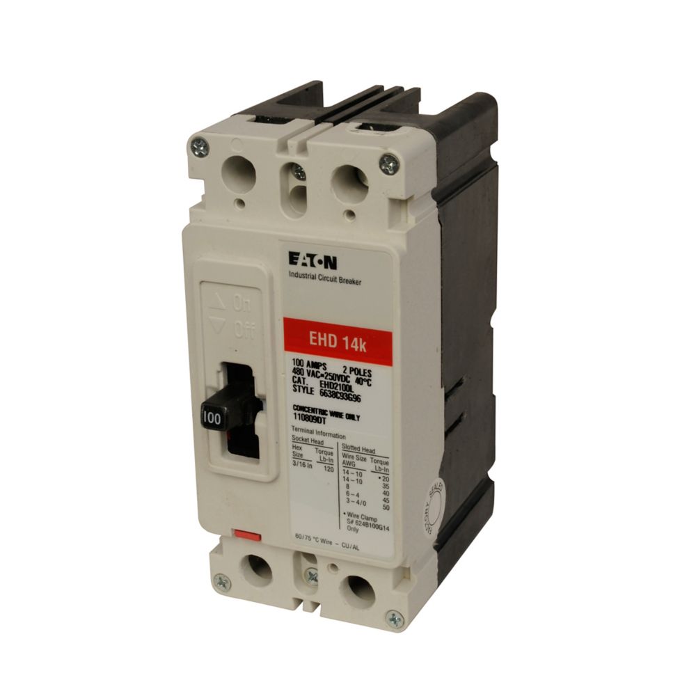 EHD2015L - Eaton Cutler-Hammer - Feed-Thru 15 Amp 2 Pole 480 Volt Molded Case Circuit Breakers