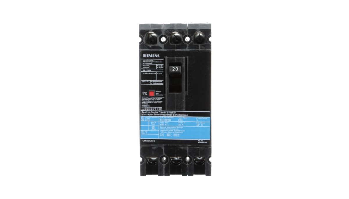 ED43B020L - Siemens 480VAC 3-Pole 20A ED Frame 18kA Circuit Breaker