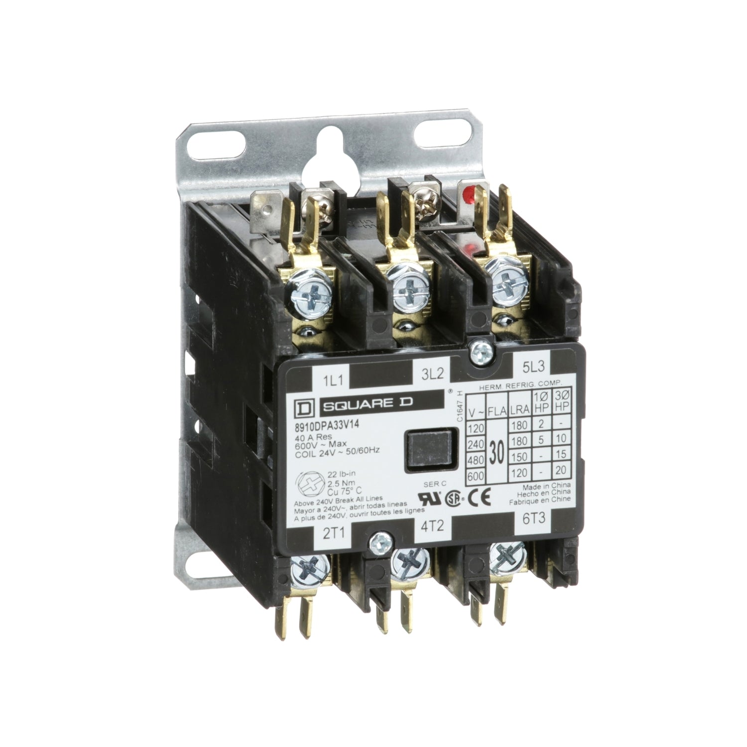 8910DPA33V14 - Schneider Electric - 30 Amp 3 Pole Square D Definite Purpose Contactor