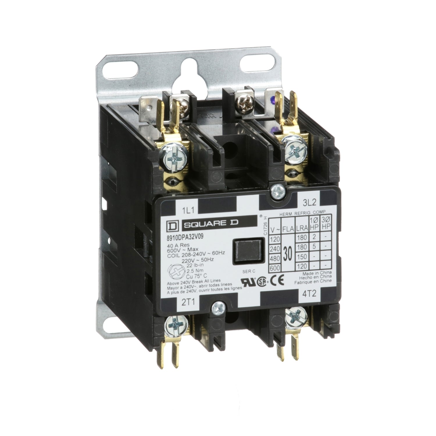 8910DPA32V09 - Schneider Electric - 30 Amp 2 Pole Square D Definite Purpose Contactor