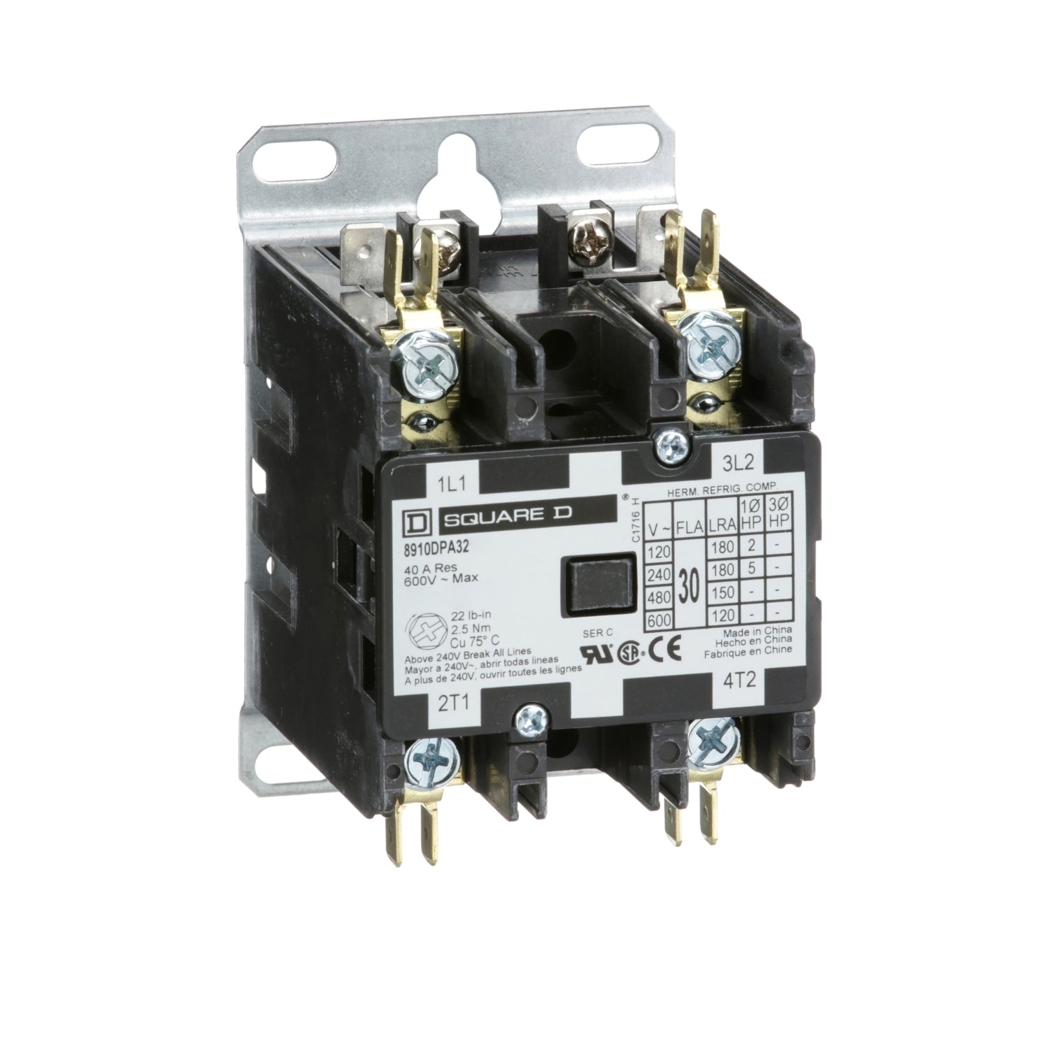8910DPA32V04 - Schneider Electric - 30 Amp 2 Pole Square D Definite Purpose Contactor