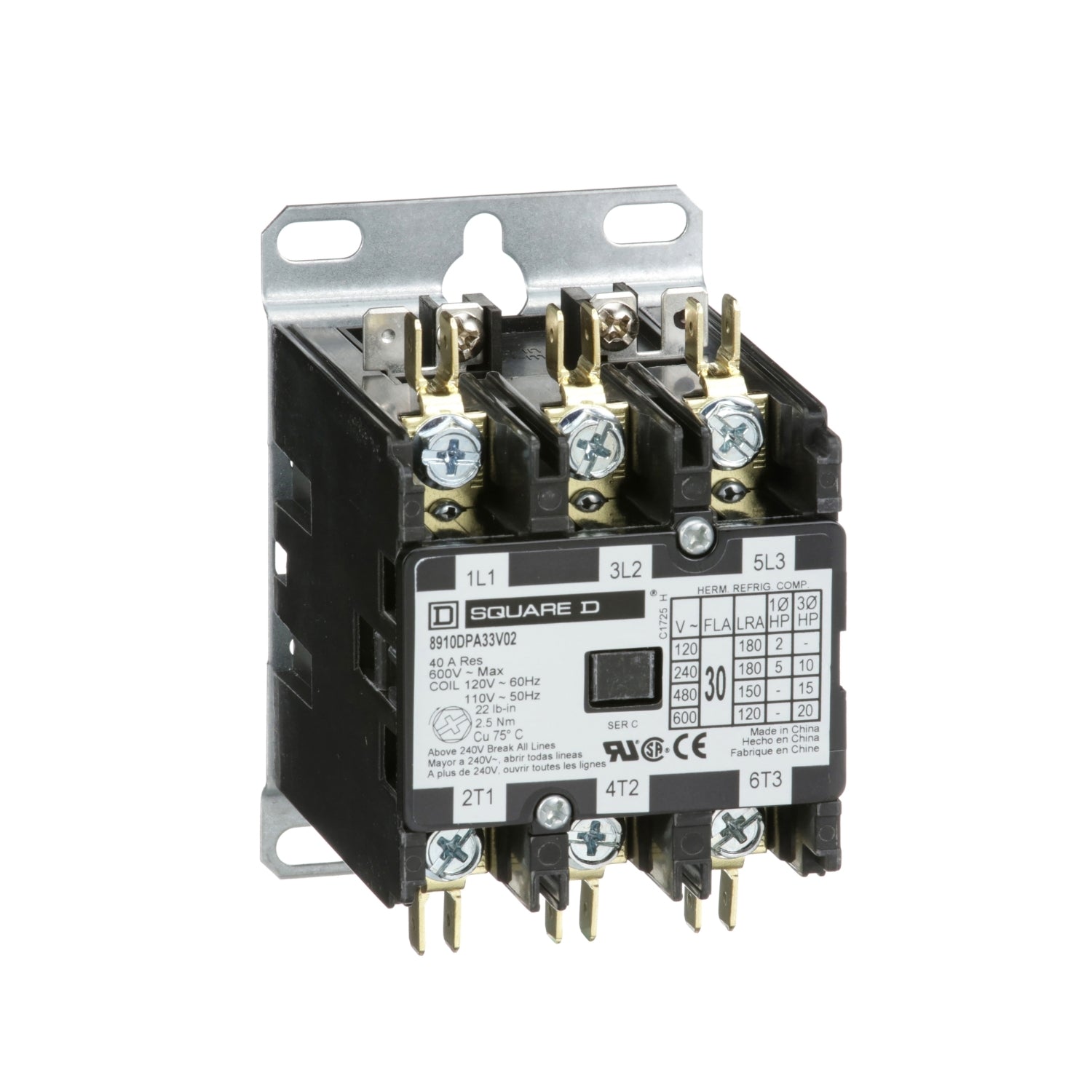 8910DPA33V02 - Schneider Electric - 30 Amp 3 Pole Square D Definite Purpose Contactor