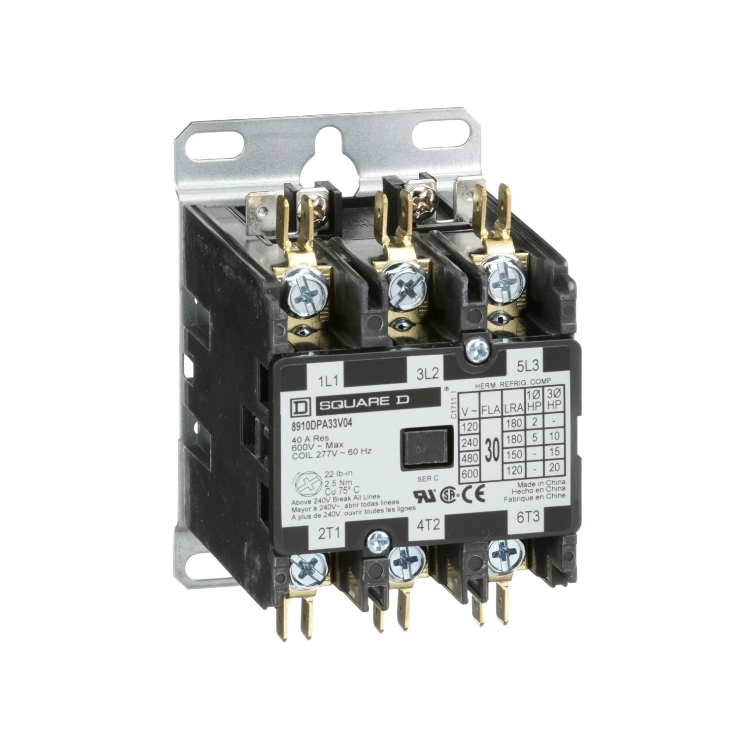 8910DPA33V04 - Schneider Electric - 30 Amp 3 Pole Square D Definite Purpose Contactor
