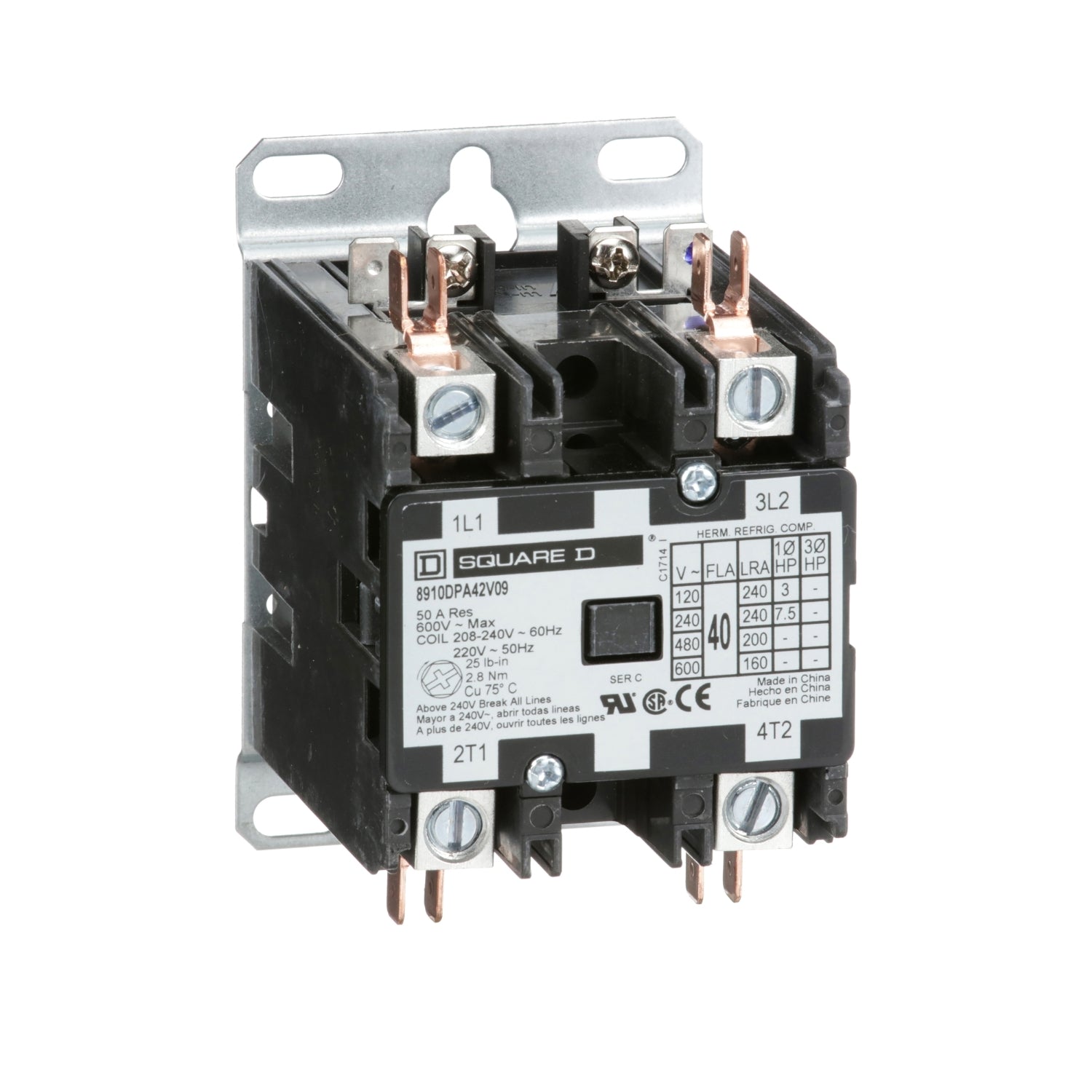 8910DPA42V09 - Schneider Electric - 40 Amp 2 Pole Square D Definite Purpose Contactor