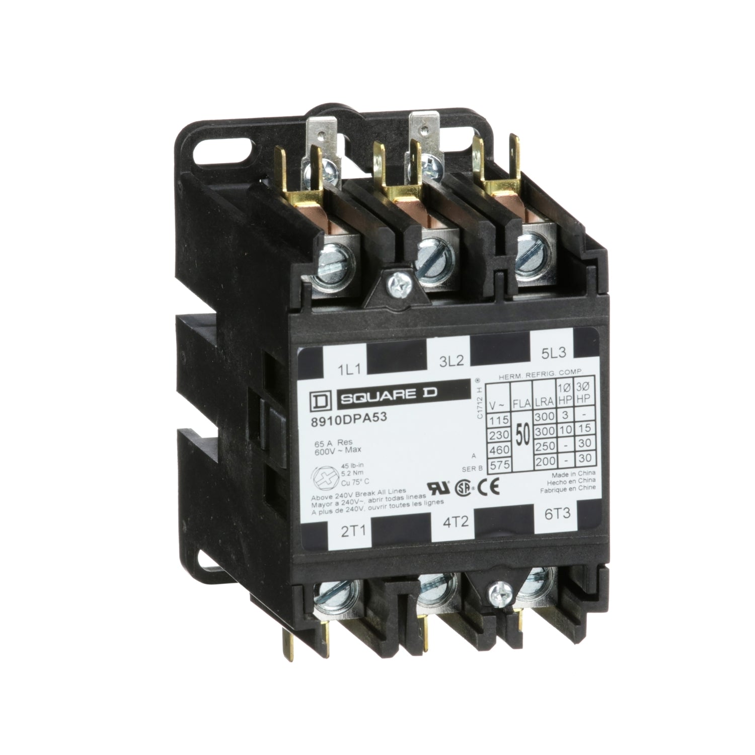 8910DPA53V02 - Schneider Electric - 50 Amp 3 Pole Square D Definite Purpose Contactor