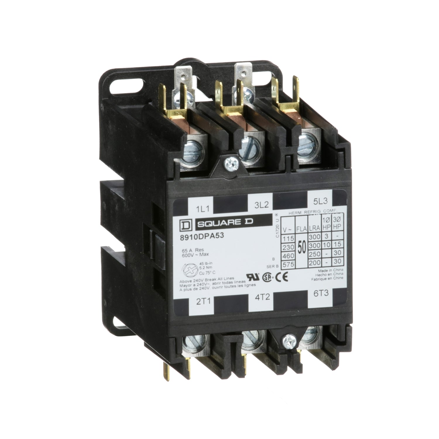 8910DPA53V09 - Schneider Electric - 50 Amp 3 Pole Square D Definite Purpose Contactor