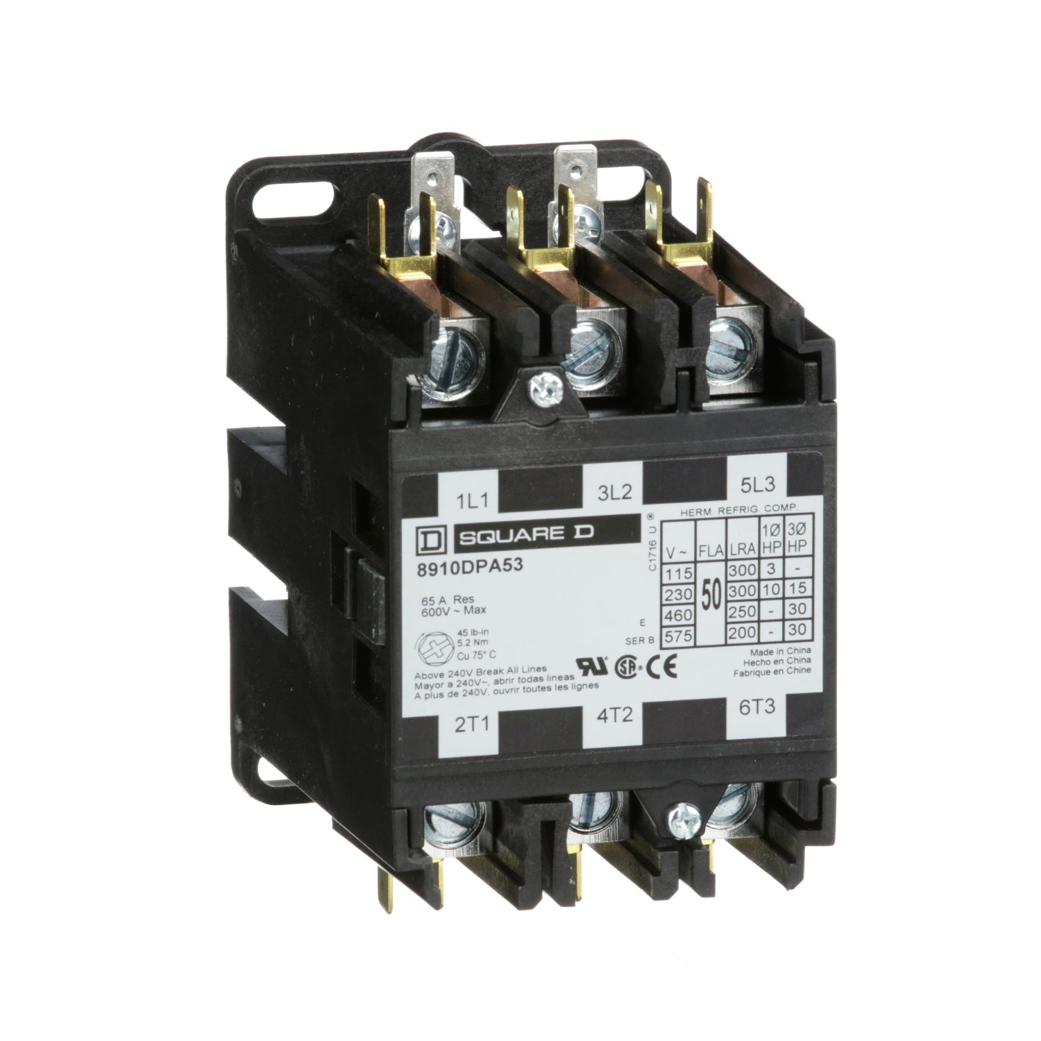 8910DPA53V14 - Schneider Electric - 50 Amp 3 Pole Square D Definite Purpose Contactor