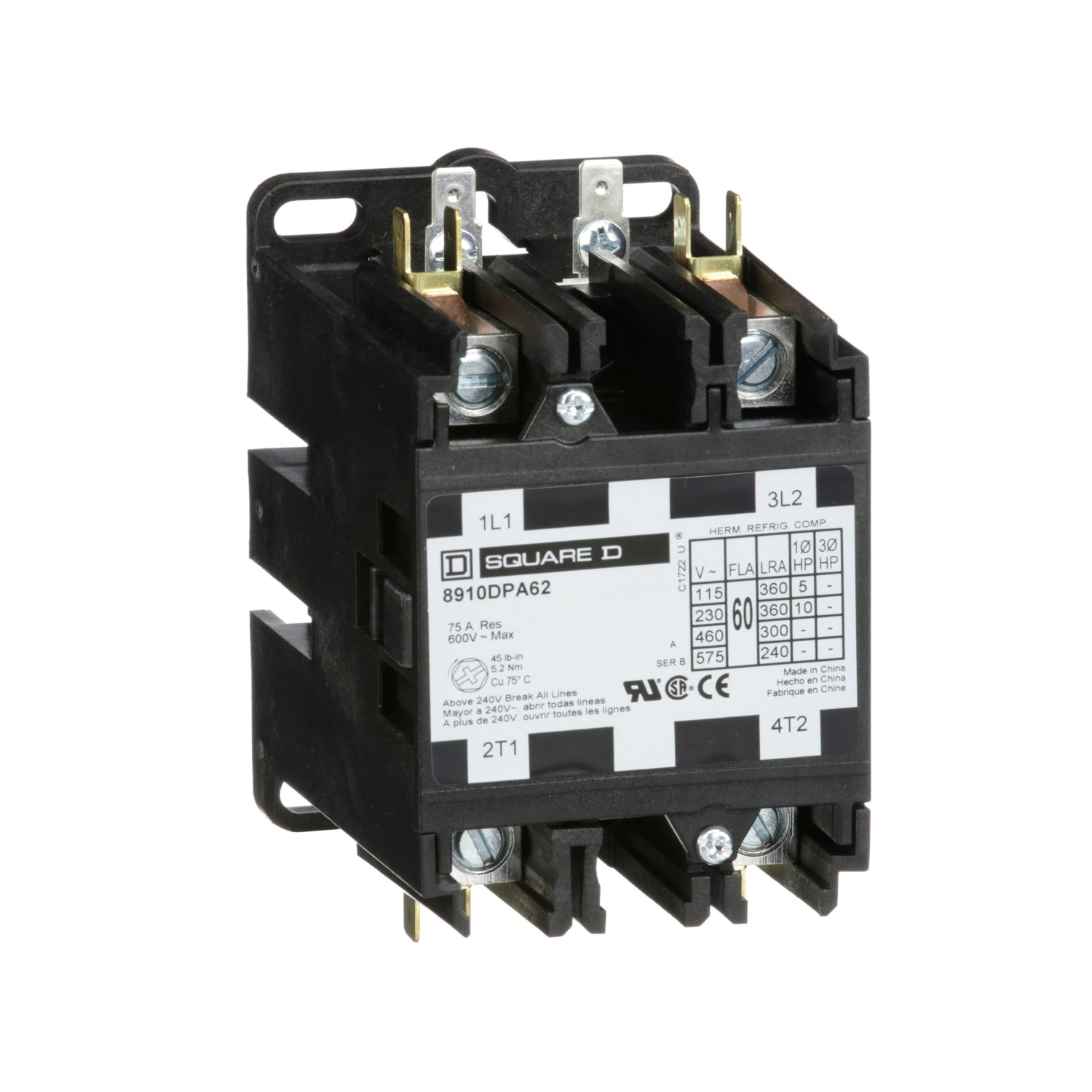 8910DPA62V02 - Schneider Electric - 60 Amp 2 Pole Square D Definite Purpose Contactor