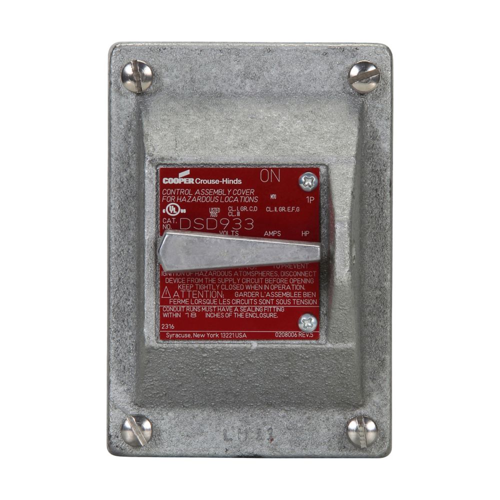 DSD933 - Eaton Crouse-Hinds Series - 20A 120/277 VAC 1-Pole Feraloy Iron Alloy DSD Snap Switch Cover and Device Sub-Assembly