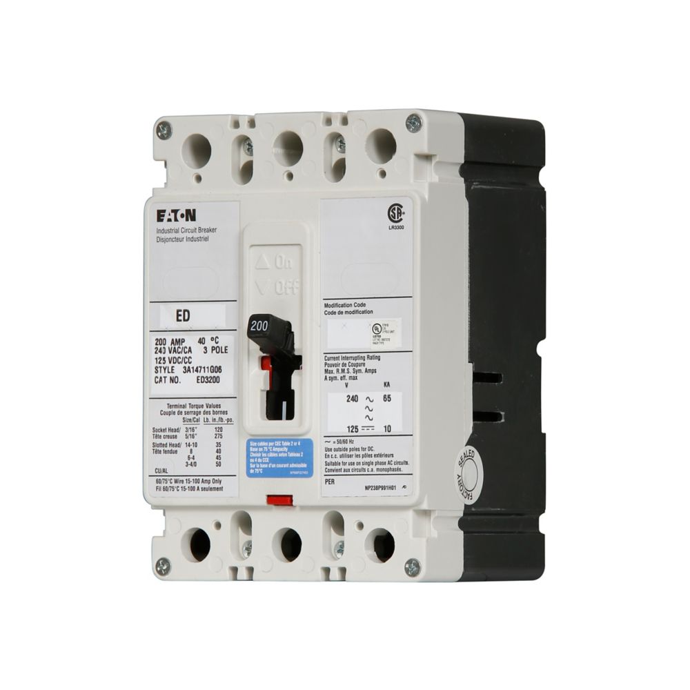 ED3200L - Eaton Cutler-Hammer - Feed-Thru 200 Amp 3 Pole 240 Volt Eaton - Molded Case Circuit Breakers