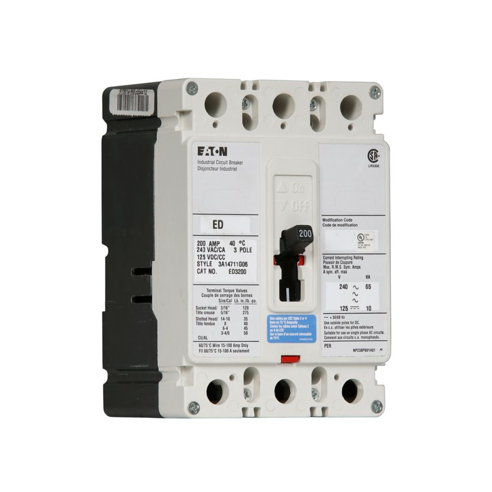 ED3200L - Eaton Cutler-Hammer - Feed-Thru 200 Amp 3 Pole 240 Volt Eaton - Molded Case Circuit Breakers