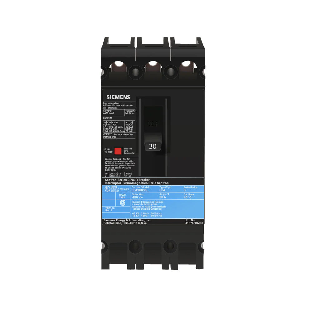 ED43B030L - Siemens - 30A 480V 3 Pole Circuit Breaker Lugs