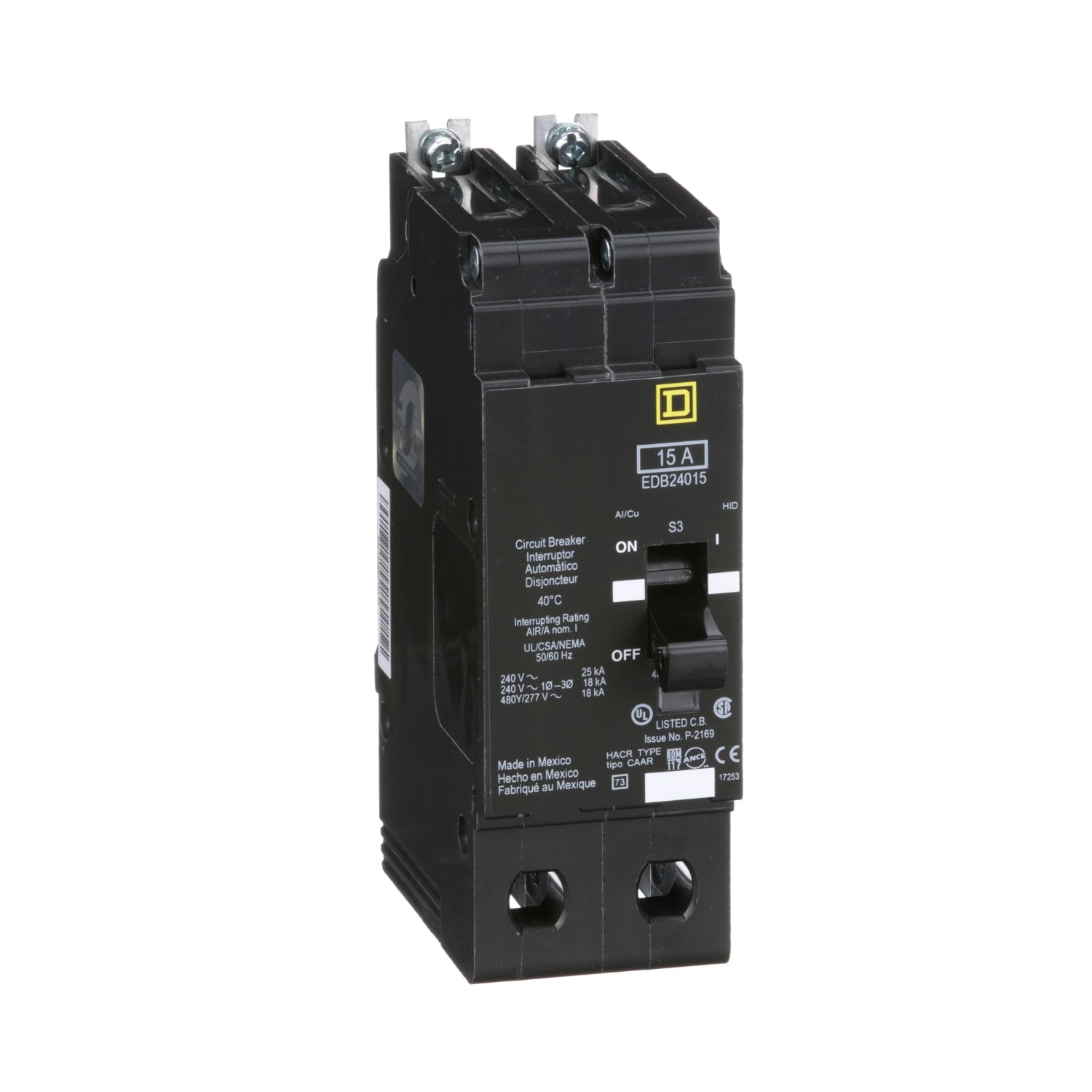EDB24015 - Schneider Electric - Bolt-On 15 Amp 2 Pole 480 Volt Square D Circuit Breaker
