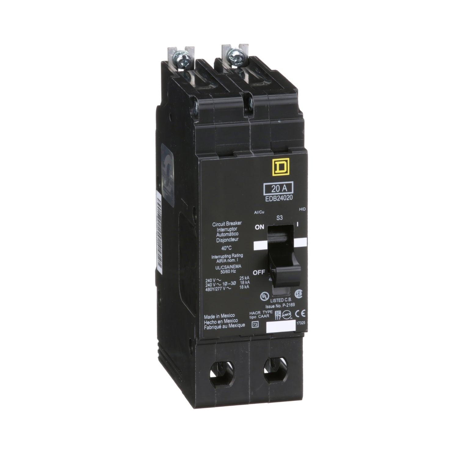 EDB24020 - Schneider Electric - Bolt-On 20 Amp 2 Pole 480 Volt Square D Circuit Breaker