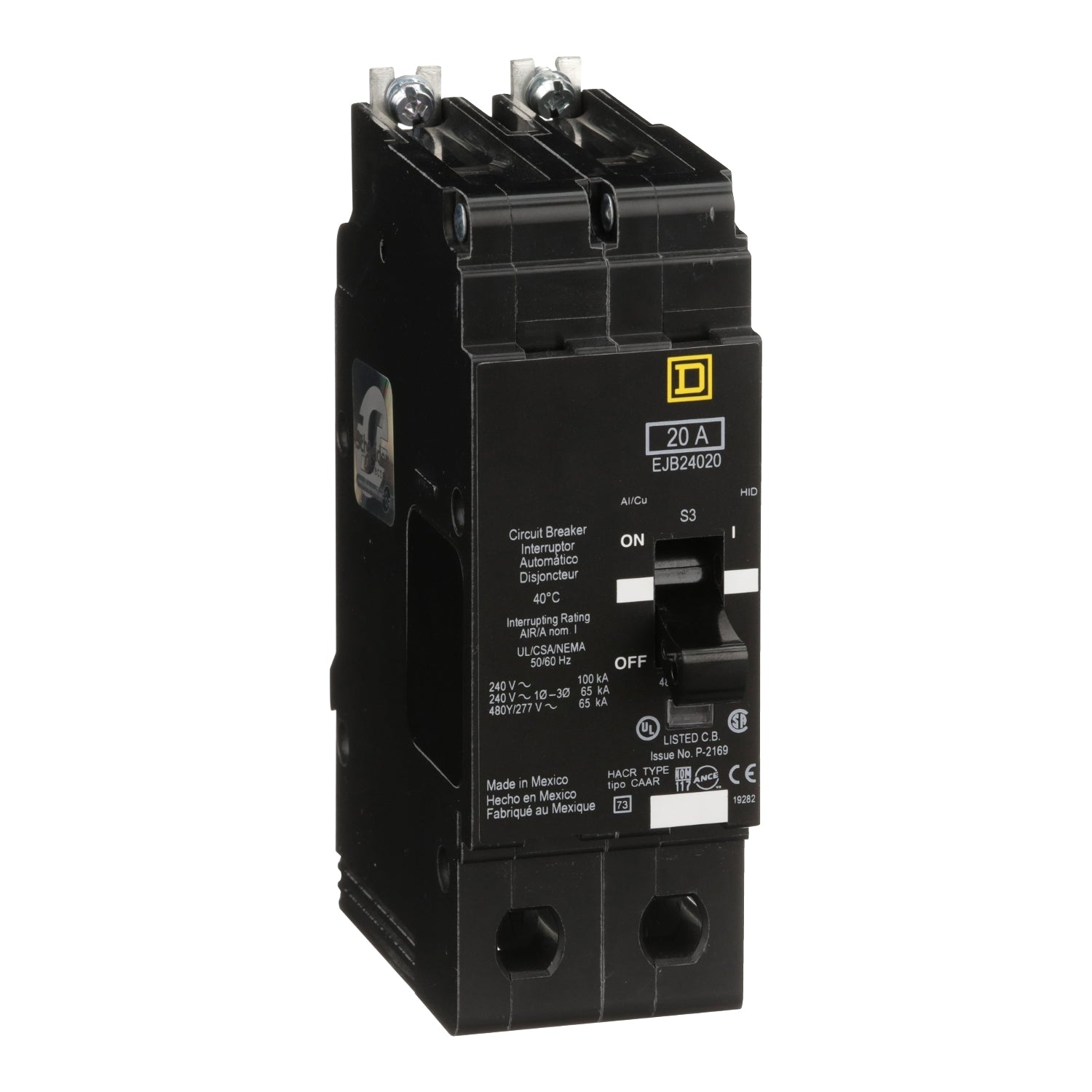 EJB24020 - Schneider Electric - Bolt-On 20 Amp 2 Pole 480 Volt Square D Molded Case Circuit Breaker