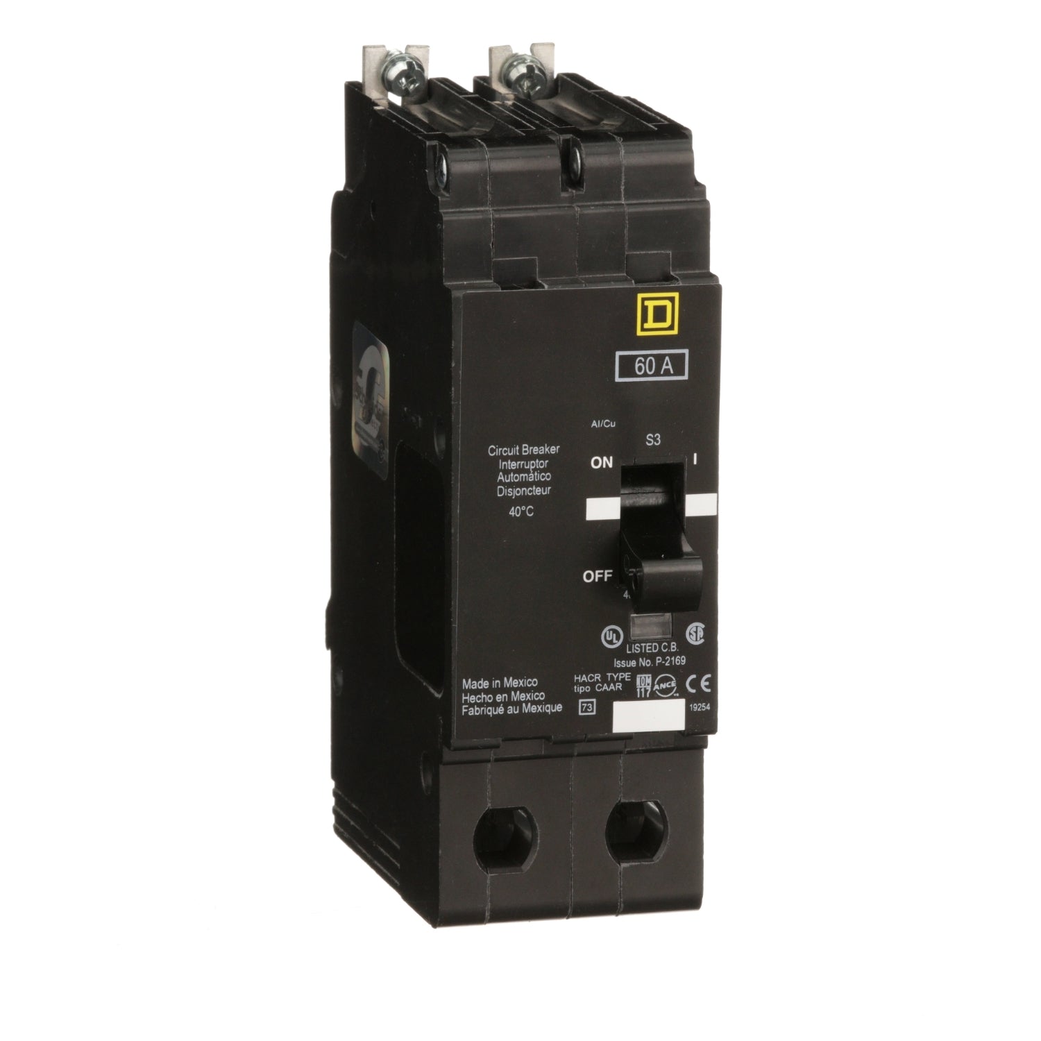 EJB24060 - Schneider Electric - Bolt-On 60 Amp 2 Pole 480 Volt Square D Molded Case Circuit Breaker