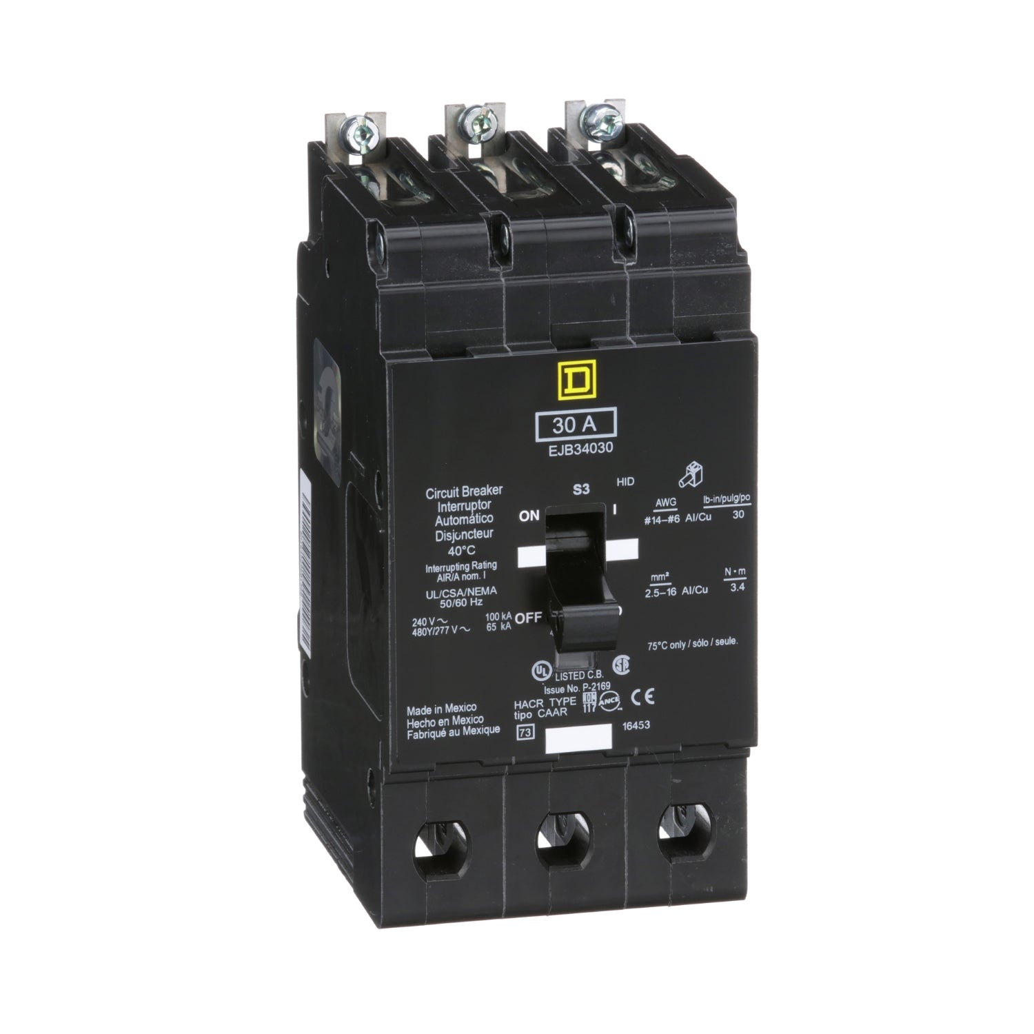 EJB34030 - Schneider Electric - Bolt-On 30 Amp 3 Pole 480 Volt Square D Molded Case Circuit Breaker