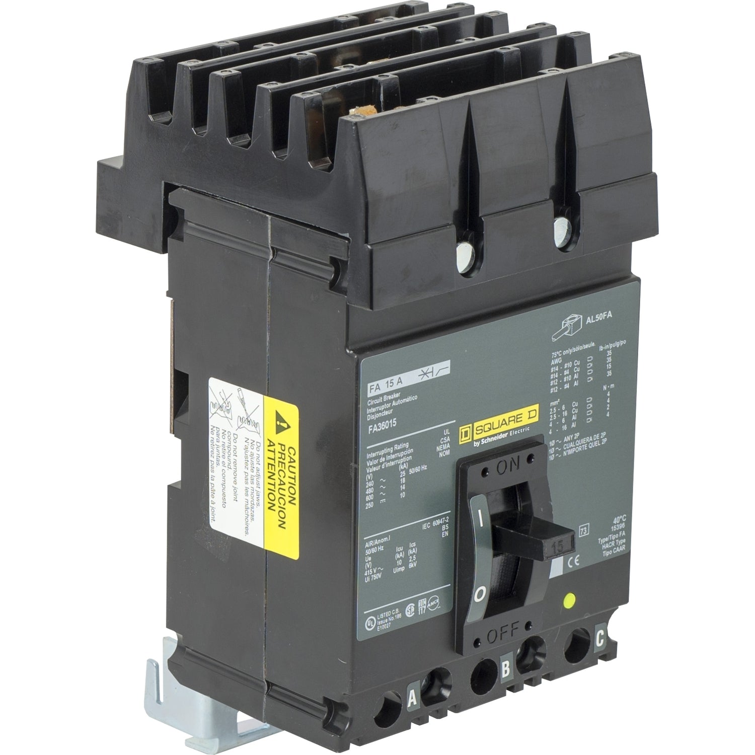 FA36015 - Schneider Electric - I-Line Plug-In - 15 Amp 3 Pole 600 Volt Square D Molded Case Circuit Breaker