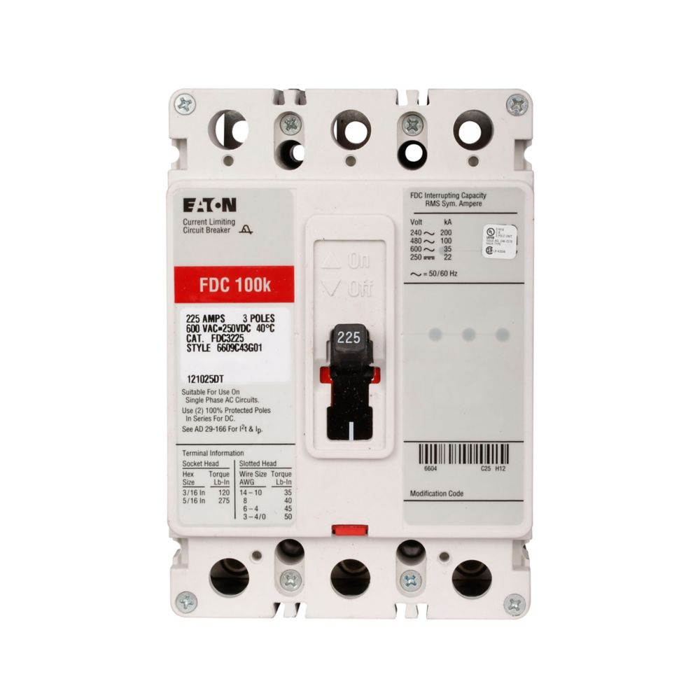 FDC3200L - Eaton Cutler-Hammer - Feed Thru 200 Amp 3 Pole 600 Volt Molded Case Circuit Breaker