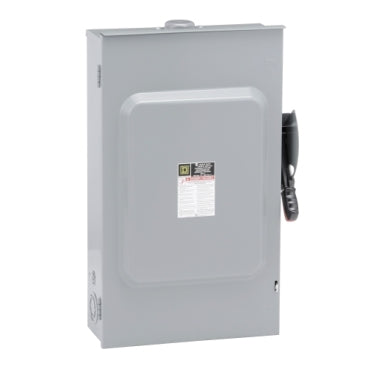 H364NRB - Square D - 200A 600VAC DC Heavy Duty Fusible Safety Switch 4 Wire 3 Pole 1 Neutral 150HP NEMA 3R Bolt On Hub Provision