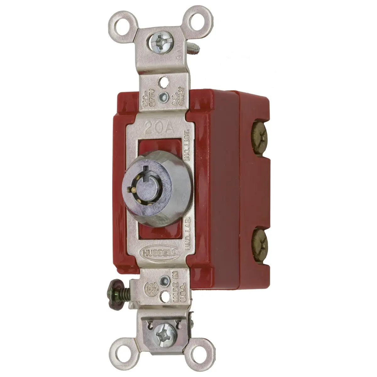 HBL1221RKL - Hubbell Wiring Device-Kellems - 20A 120/277V AC Single-Pole Back and Side Wired Barrel-Key Locking Toggle Switch