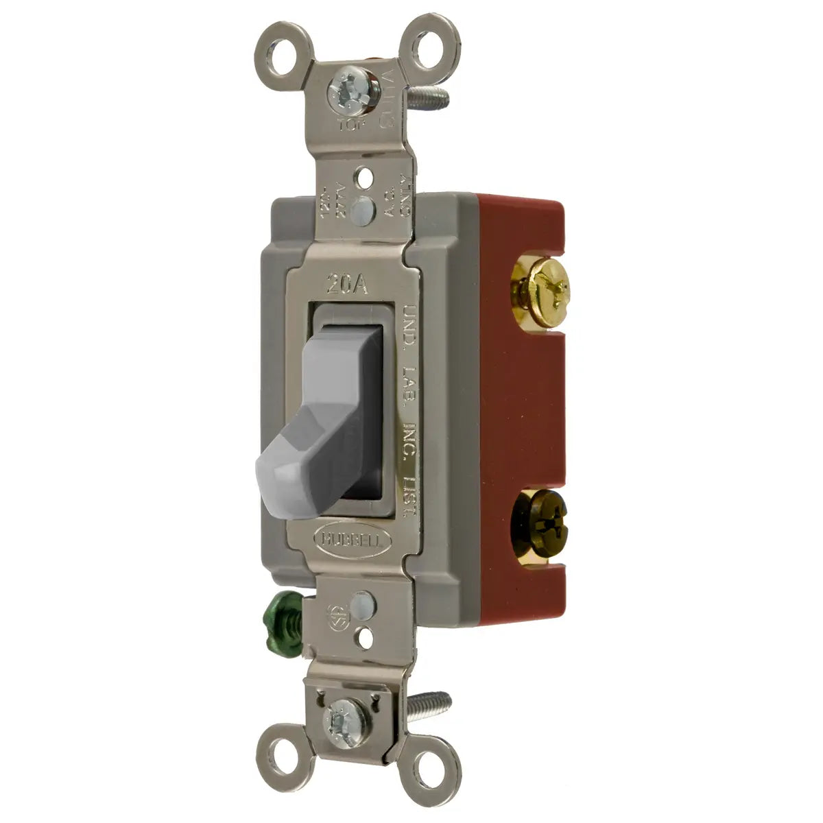 HBL1223GY - Hubbell Wiring Device-Kellems - 20A 120/277V AC 3-Way Back and Side Wired Toggle Switch