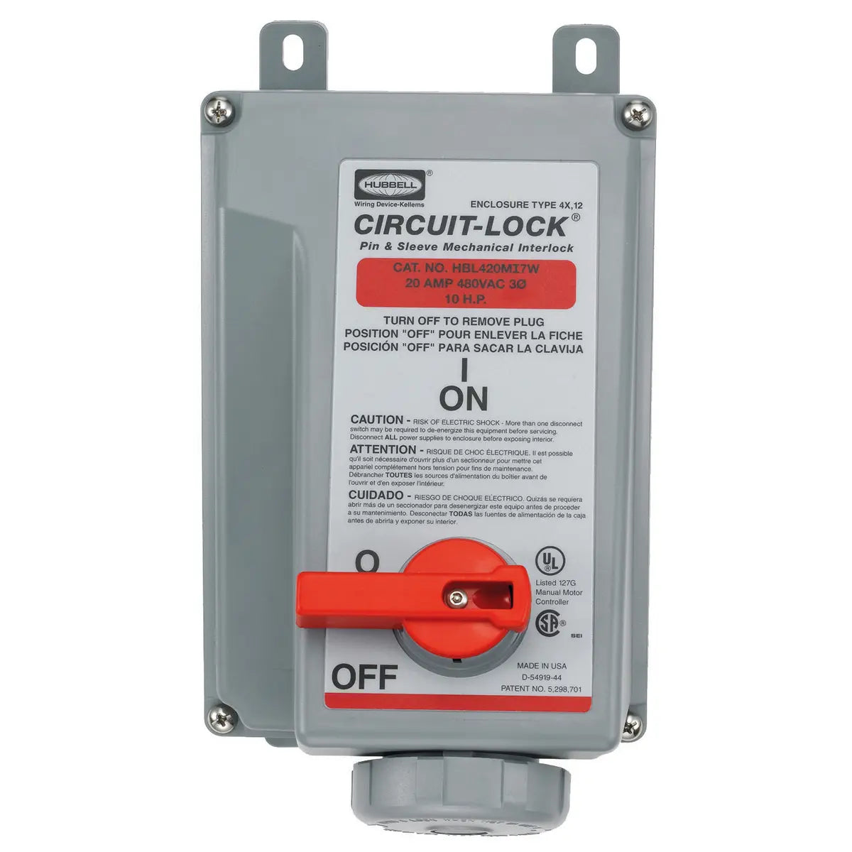 HBL420MI7W - Hubbell - 20A 3-Phase Delta 480V AC Female Mechanically Interlocked Receptacle Heavy Duty Products