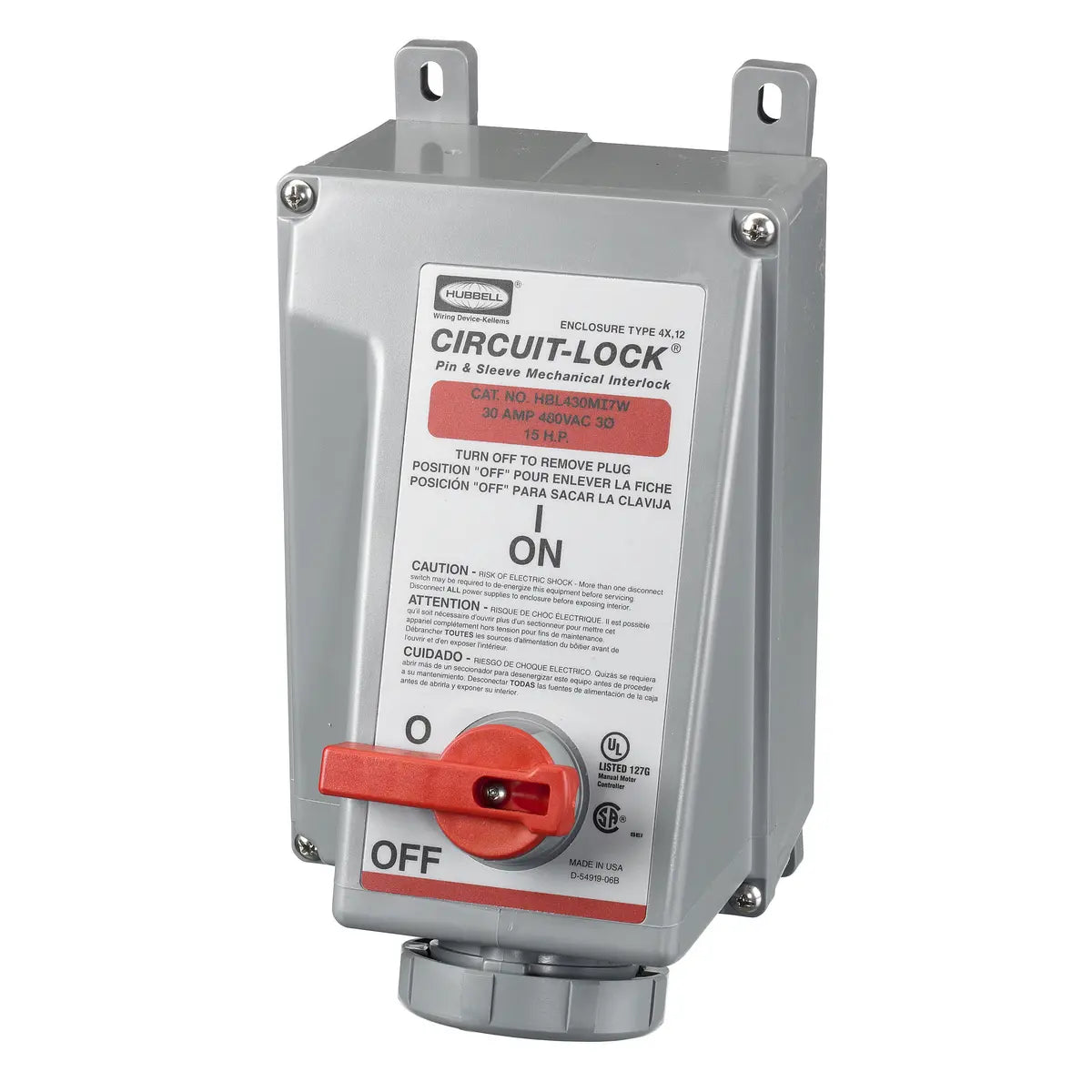 HBL430MI7W - Hubbell Wiring Device-Kellems - 30A Female Receptacle Mechanically Interlocked IEC Pin and Sleeve