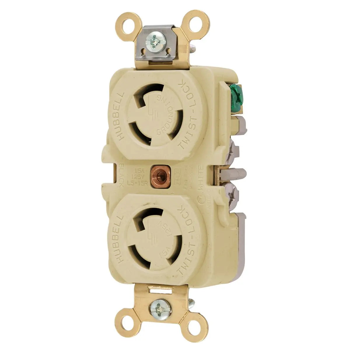 HBL4700I - Hubbell Wiring Device-Kellems - 15A 125V 2 Pole 3 Wire Duplex Receptacle Ivory Twist Lock