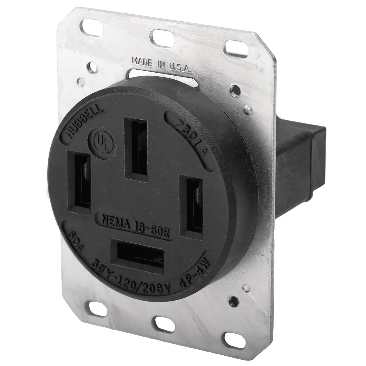 HBL7301A - Hubbell Wiring Device-Kellems - 60A/120/208V 3-Phase 4-Pole 4-Wire Non-Grounding Single Receptacle Industrial Straight Blade Devices
