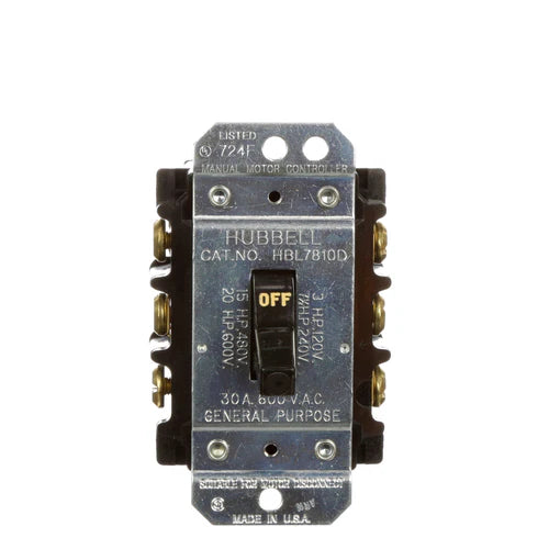 HBL7810D - Hubbell - 30A 600V AC Manual Motor Disconnect Switch Back & Side Wired