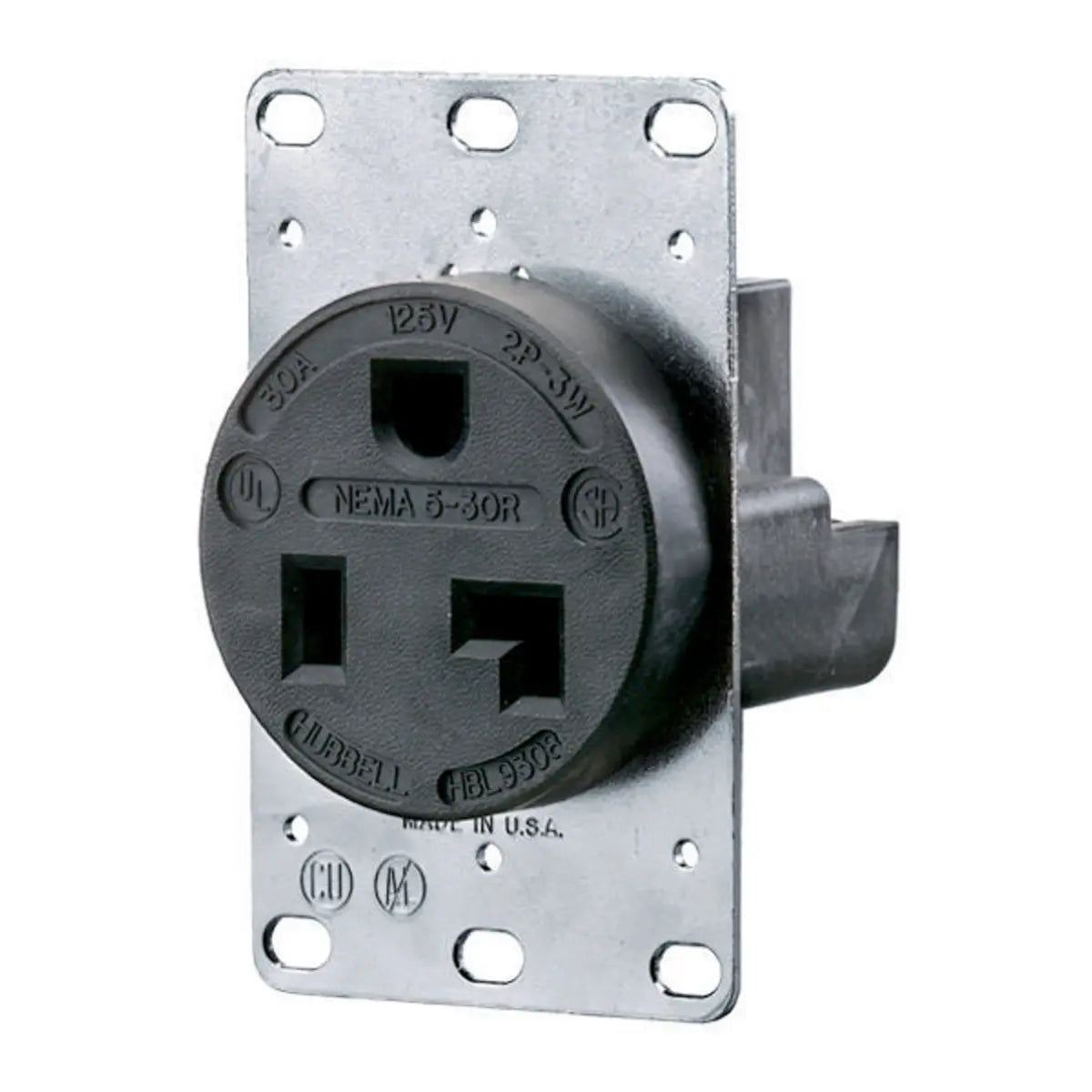 HBL9308 - Hubbell Wiring Device-Kellems 30A 125V 2 Pole 3 Wire Receptacle Straight Blade Devices