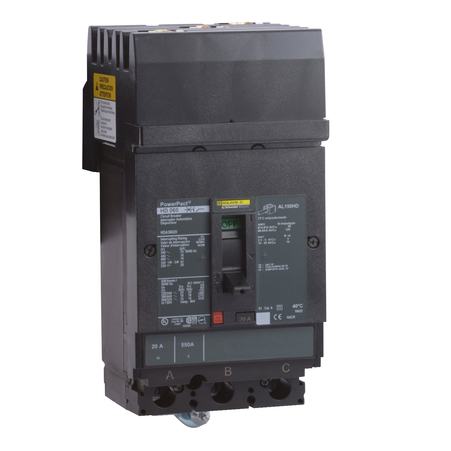 HDA36035 - Schneider Electric - I-Line Plug-In 35 Amp 3 Pole 600 Volt Square D Molded Case Circuit Breaker