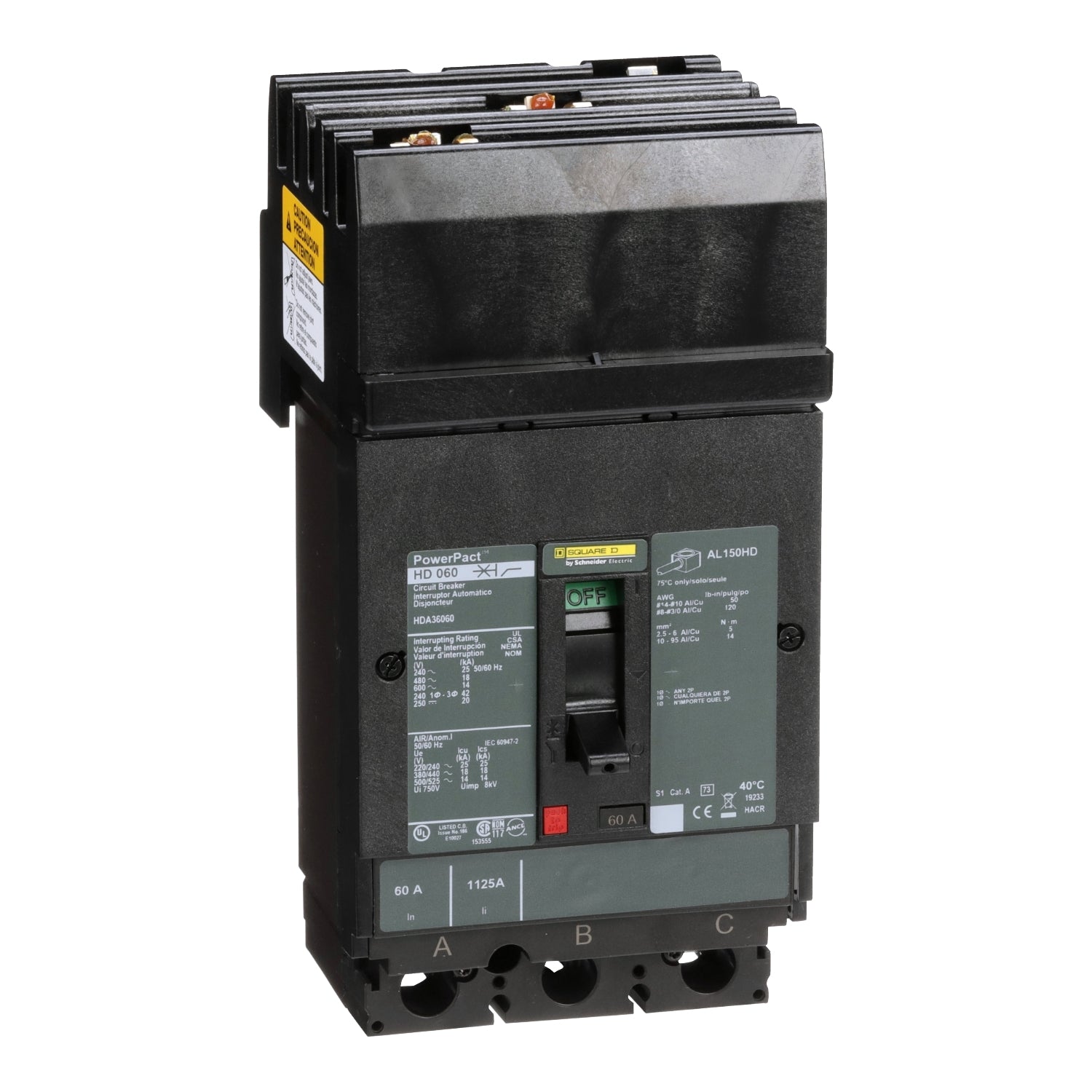 HDA36060 - Schneider Electric - I-Line Plug-In 60 Amp 3 Pole 600 Volt Square D Molded Case Circuit Breaker