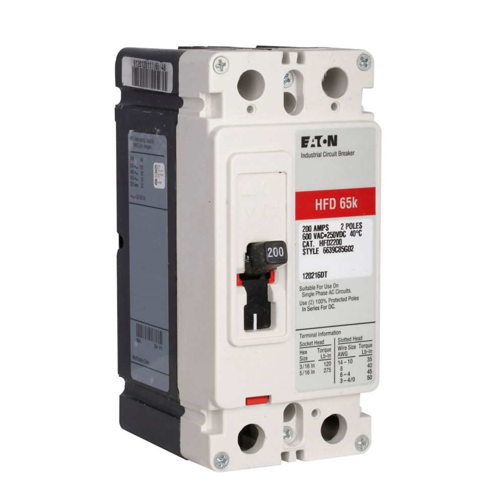 HFD2060L - Eaton Cutler Hammer - 60A 600VAC Two-Pole Molded Case Circuit Breakers