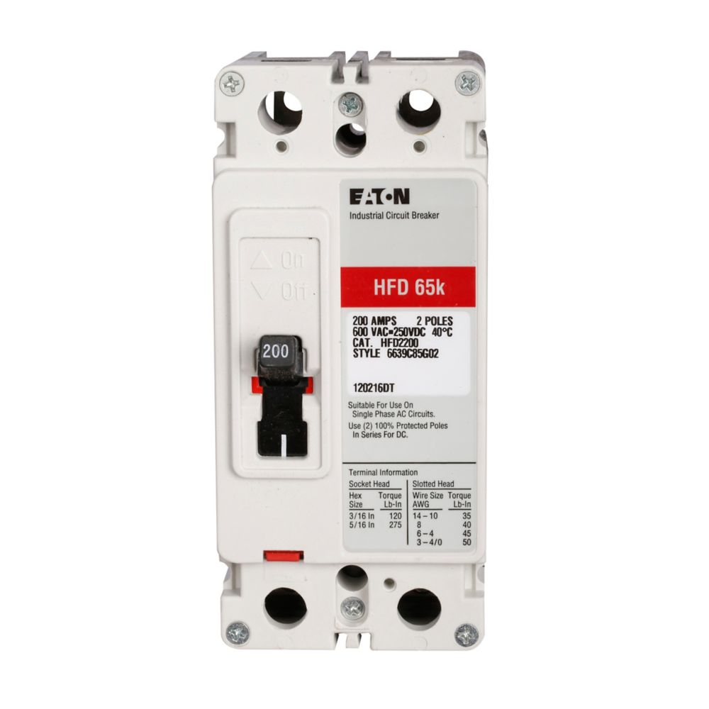 HFD2090L - Eaton Cutler-Hammer - Feed-Thru 90 Amp 2 Pole 600 Volt Molded Case Circuit Breaker