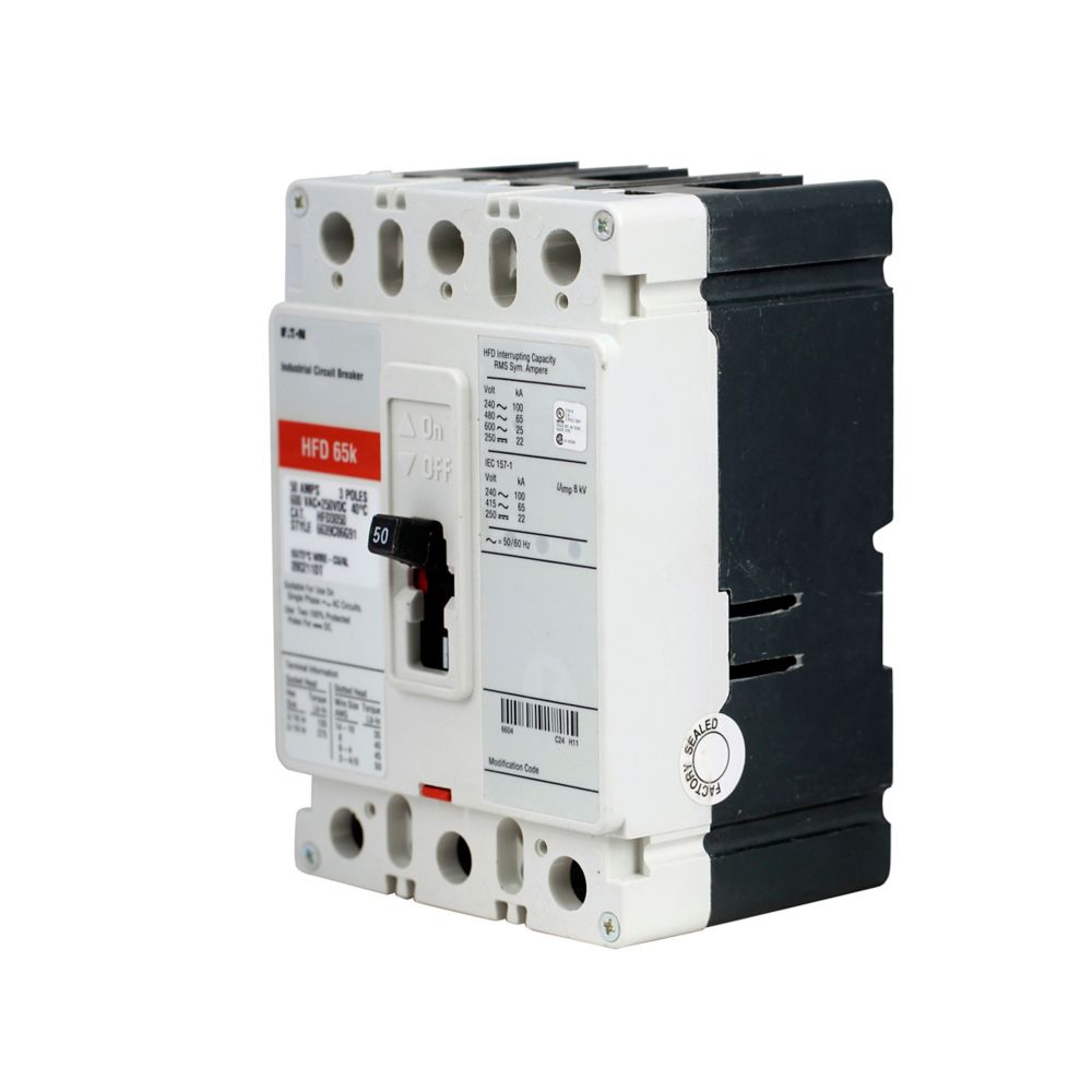 HFD3050L - Eaton Cutler-Hammer - Feed Thru 50 Amp 3 Pole 600 Volt Molded Case Circuit Breakers