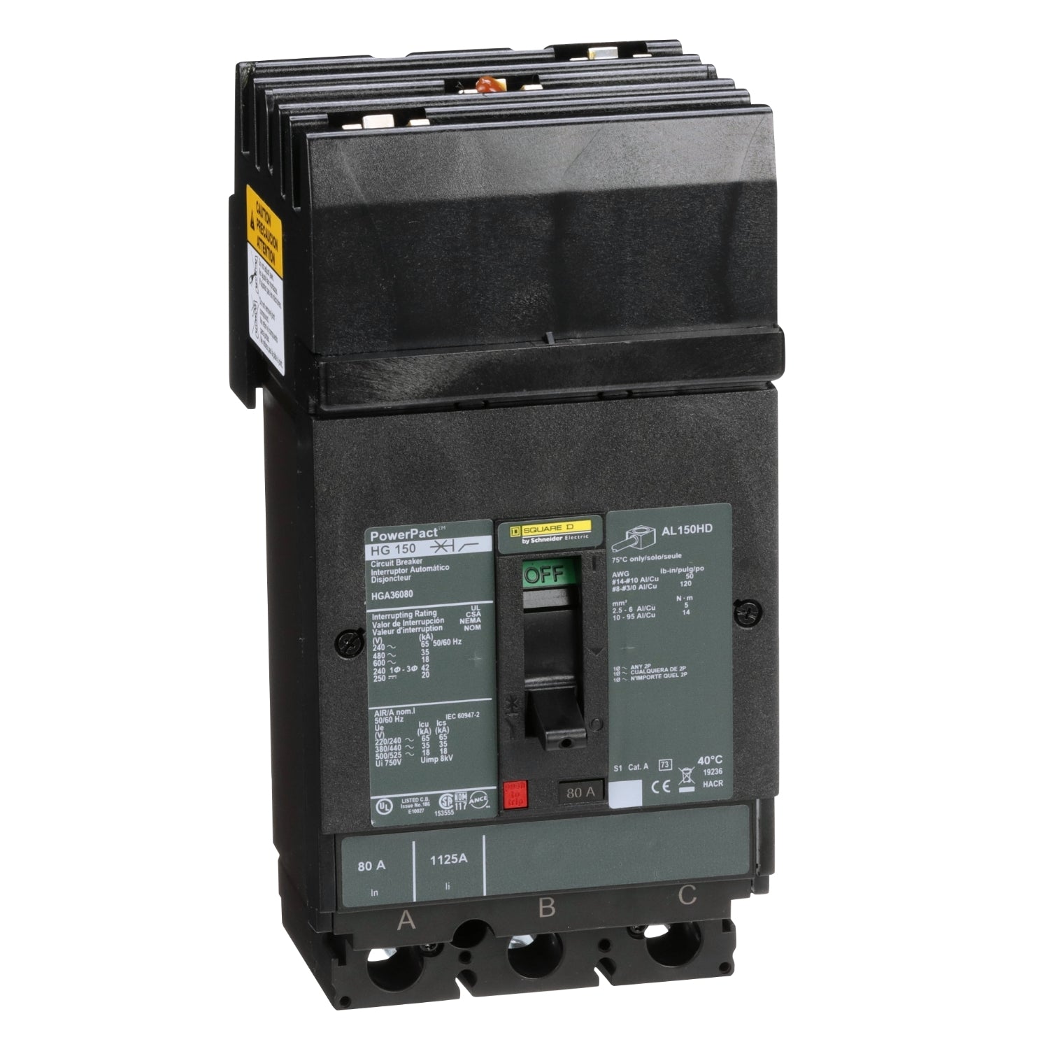 HGA36080 - Schneider Electric - I-Line Plug-In 80 Amp 3 Pole 600 Volt Square D Molded Case Circuit Breaker