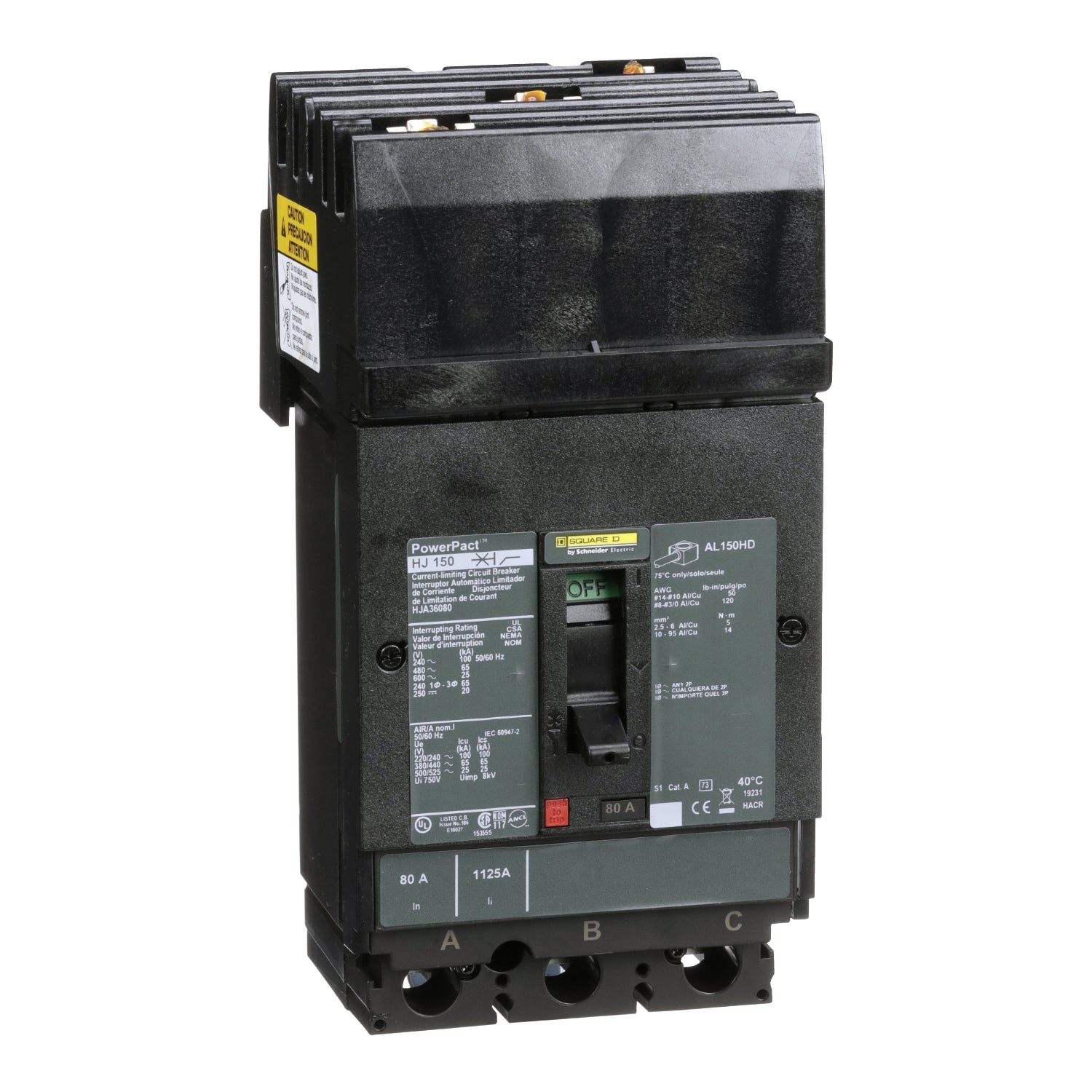 HJA36080 - Schneider Electric - I-Line Plug-In 80 Amp 3 Pole 600 Volt Square D Molded Case Circuit Breaker