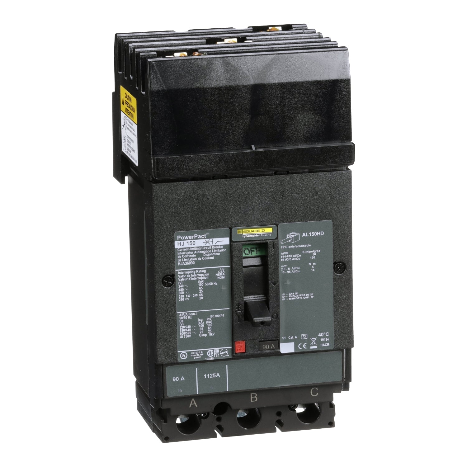 HJA36090 - Schneider Electric - I-Line Plug-In 90 Amp 3 Pole 600 Volt Square D Molded Case Circuit Breaker