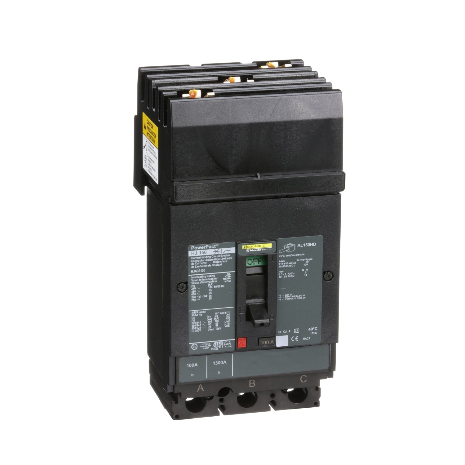 HJA36100 - Schneider Electric - I-Line Plug-In 100 Amp 3 Pole 600 Volt Square D Molded Case Circuit Breaker