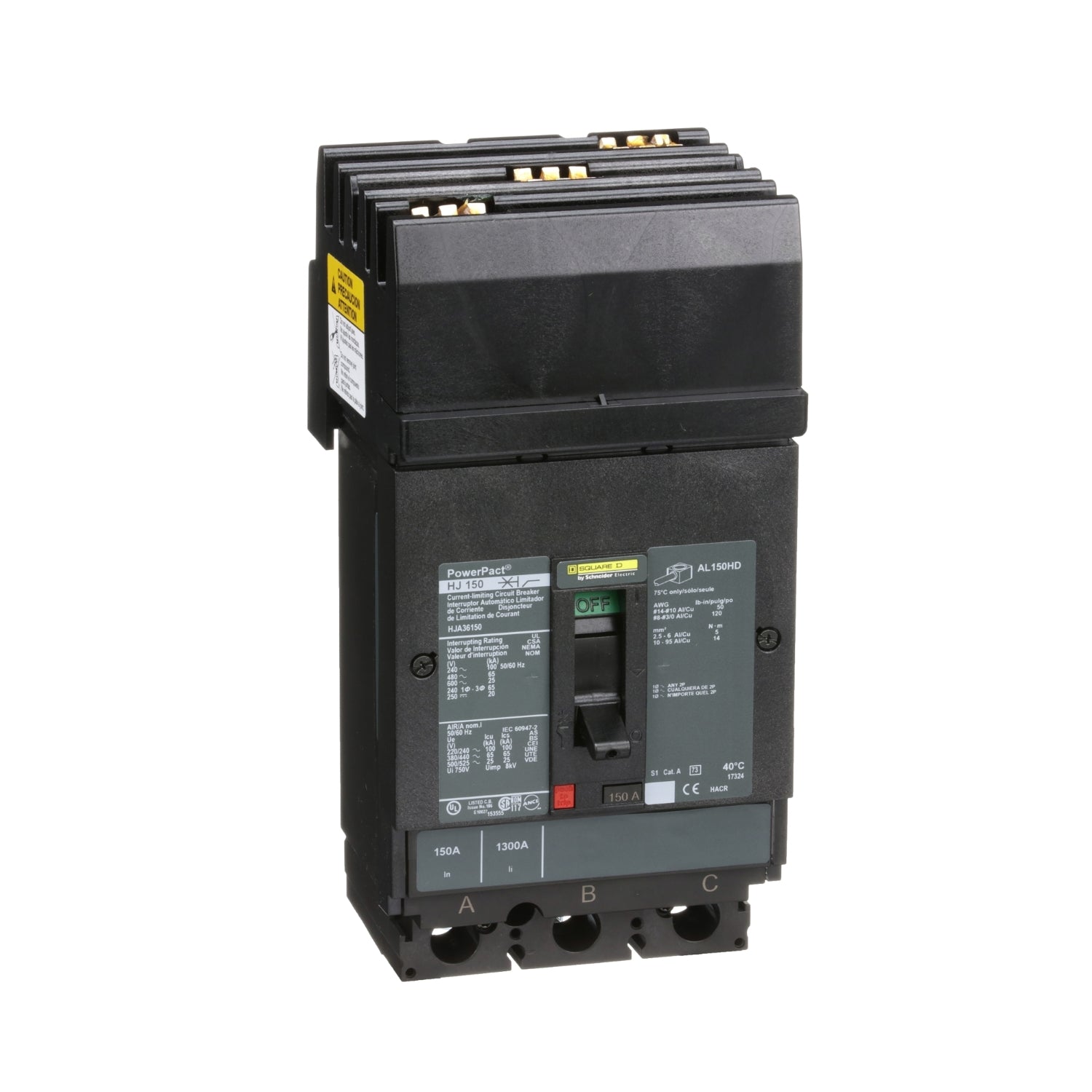 HJA36150 - Schneider Electric - I-Line Plug-In 150 Amp 3 Pole 600 Volt Square D Molded Case Circuit Breaker