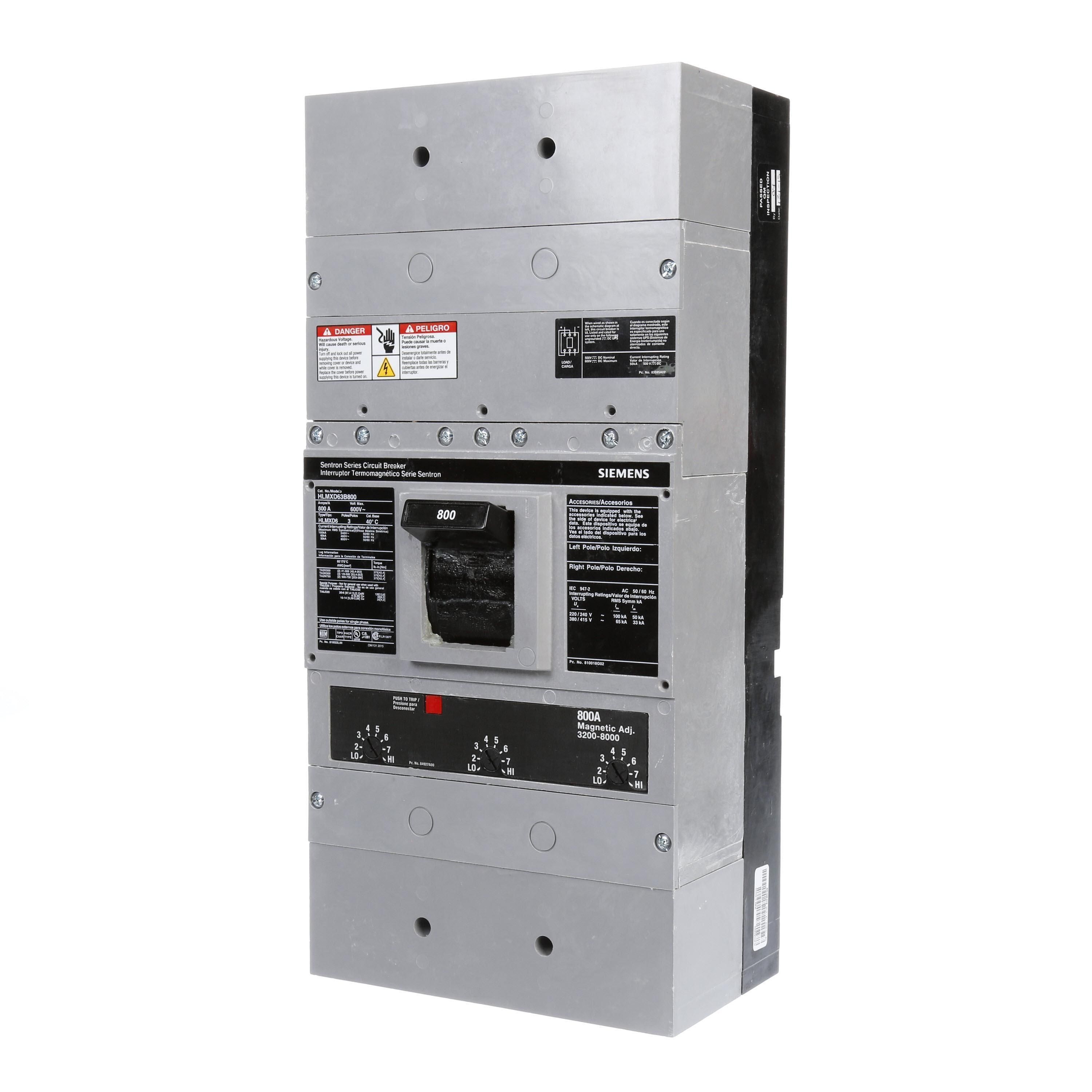 HLMXD63B800 - Siemens - 800A 600V Bolt-On 3 Pole Circuit Breaker
