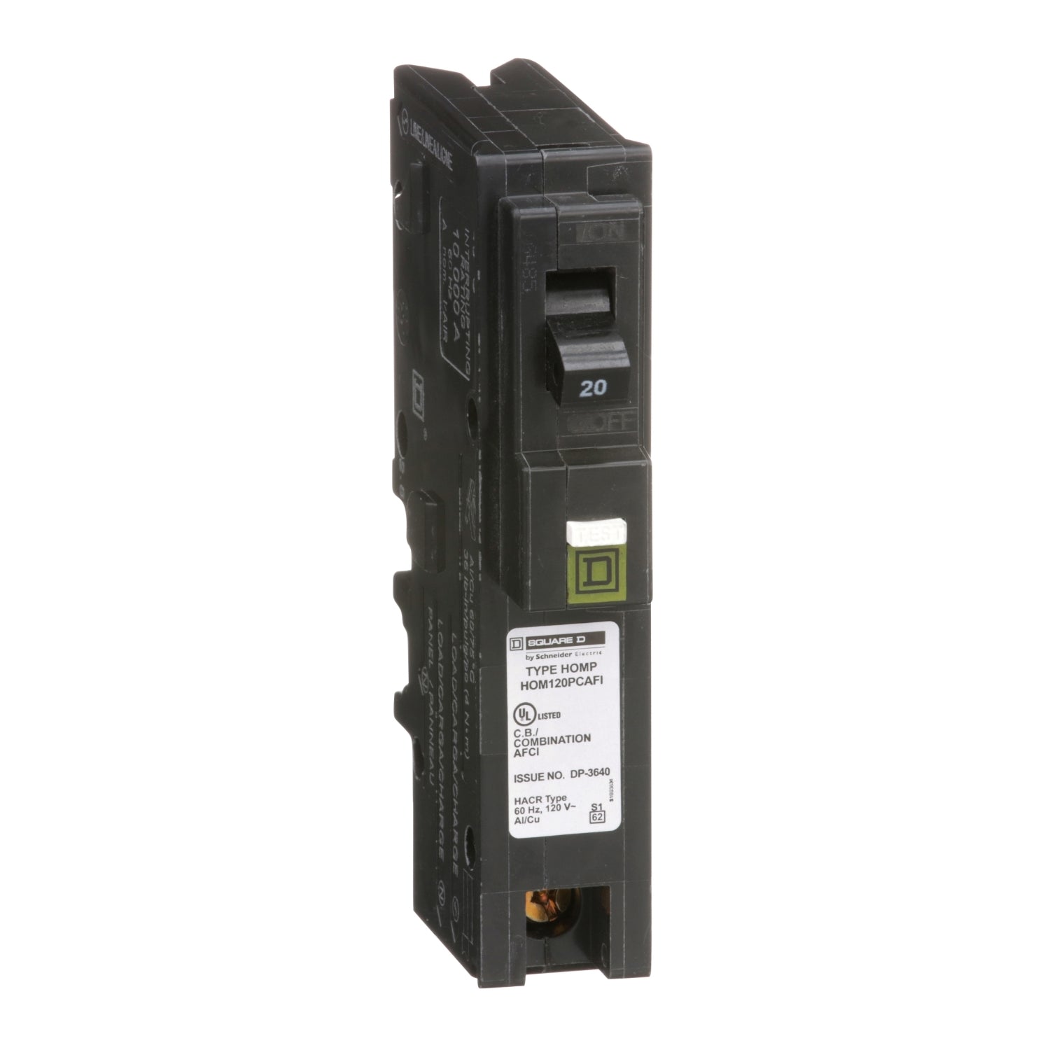 HOM120PCAFI - Schneider Electric - Plug-In 20 Amp 1 Pole 120 Volt Square D Homeline Arc Fault Circuit Breaker