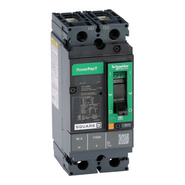 HDL26080 - Square D - Circuit breaker, PowerPacT H, 80A, 2-Pole, 600V, 14kA, lugs, 80%