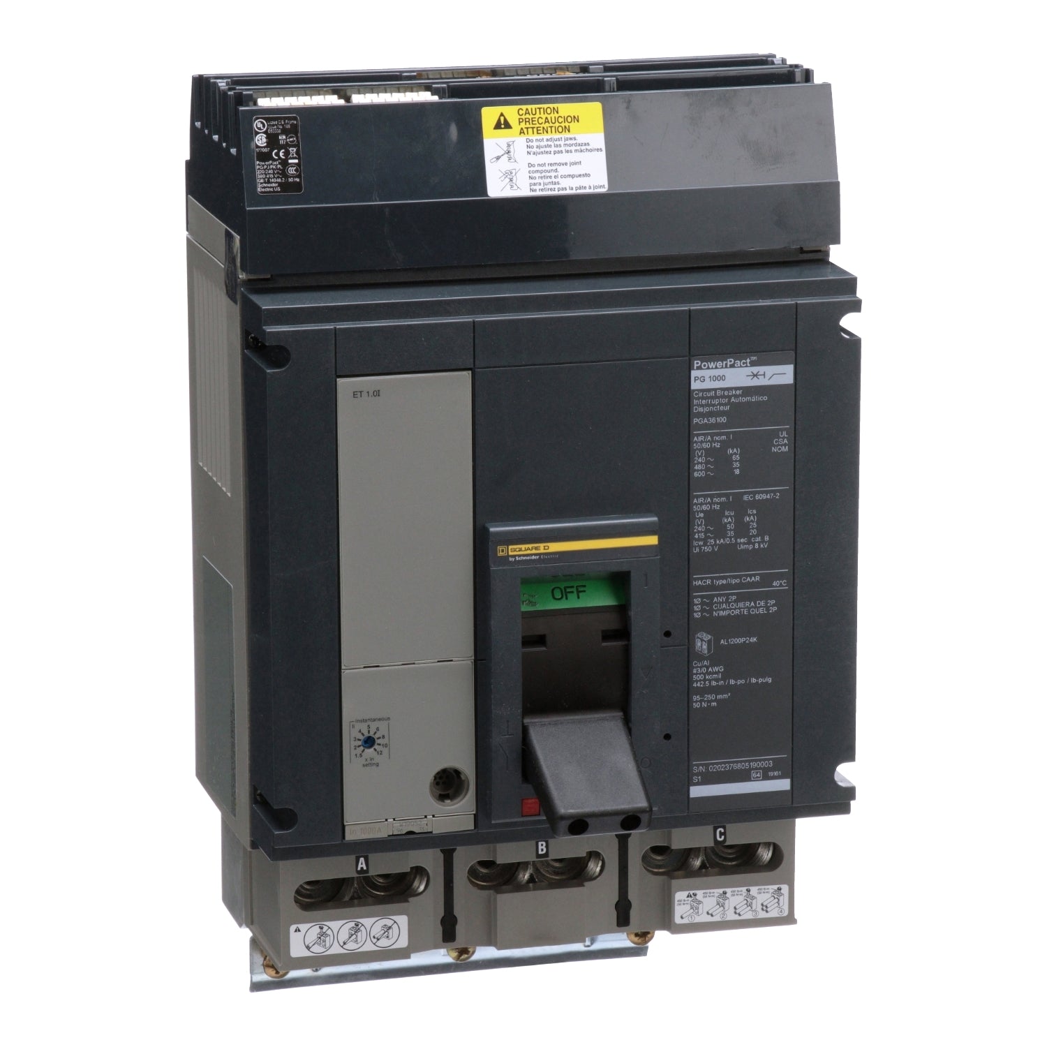 PGA36100 - Square D - PowerPact P-Frame 3P 1000A Circuit Breaker