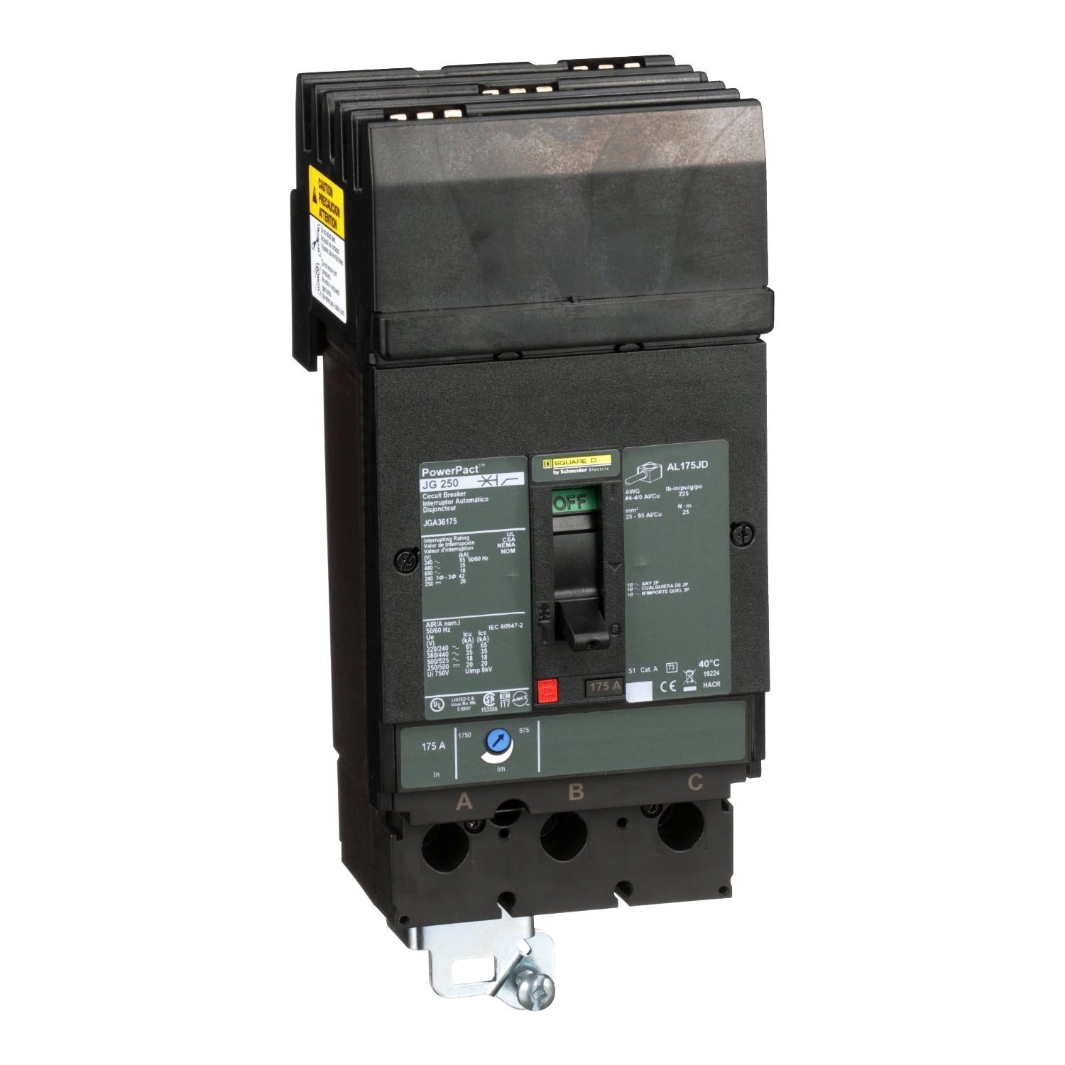 JGA36175 - Schneider Electric - I-Line Plug-In 175 Amp 3 Pole 600 Volt Square D Molded Case Circuit Breaker