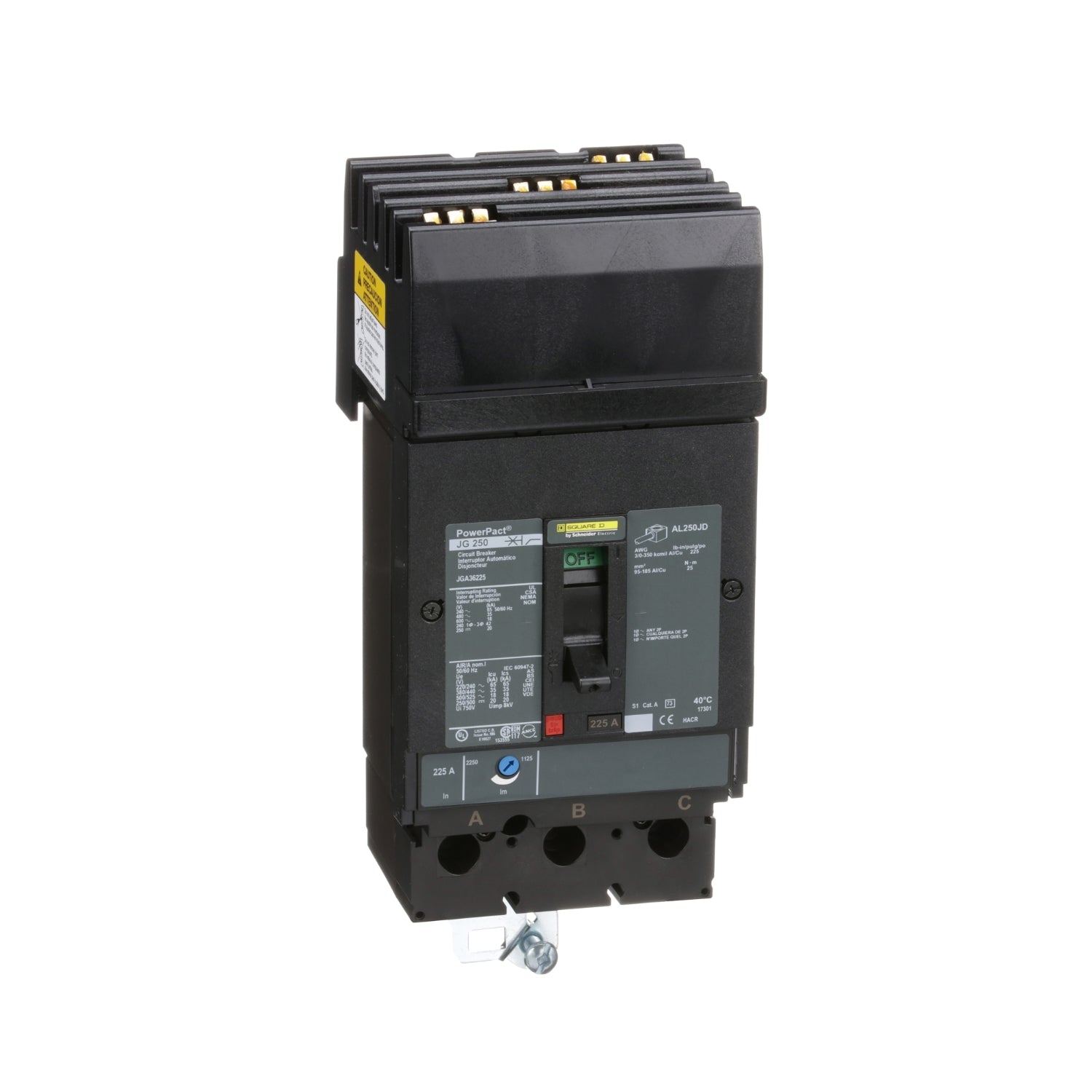 JGA36225 - Schneider Electric - I-Line Plug-In 225 Amp 3 Pole 600 Volt Square D Molded Case Circuit Breaker